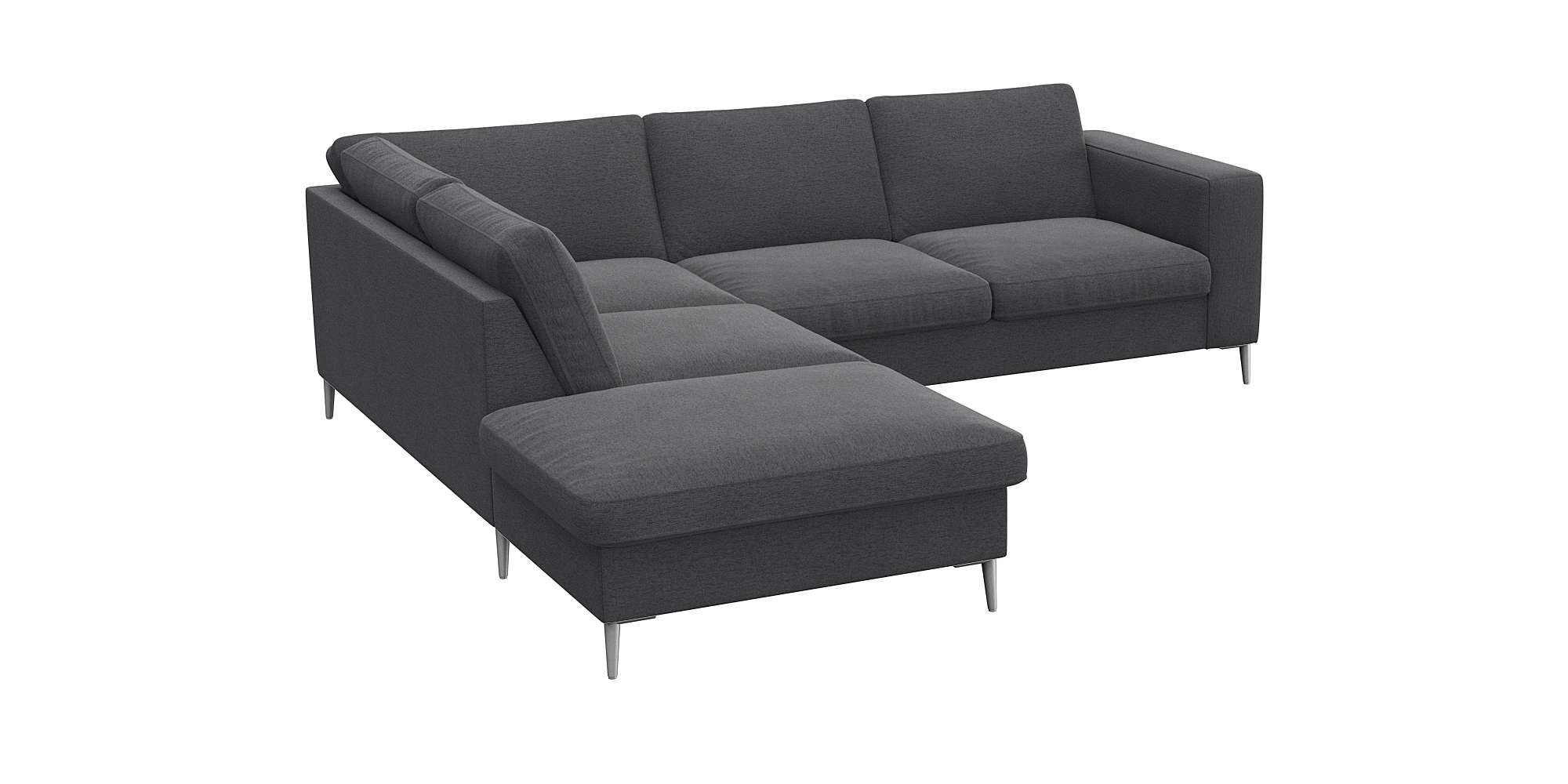 FLEXLUX Hoekbank Fiore, L-vorm brede armleuningen, aluminiumkleurige poten, bxd 241x225 cm, koudschuim in de zitting