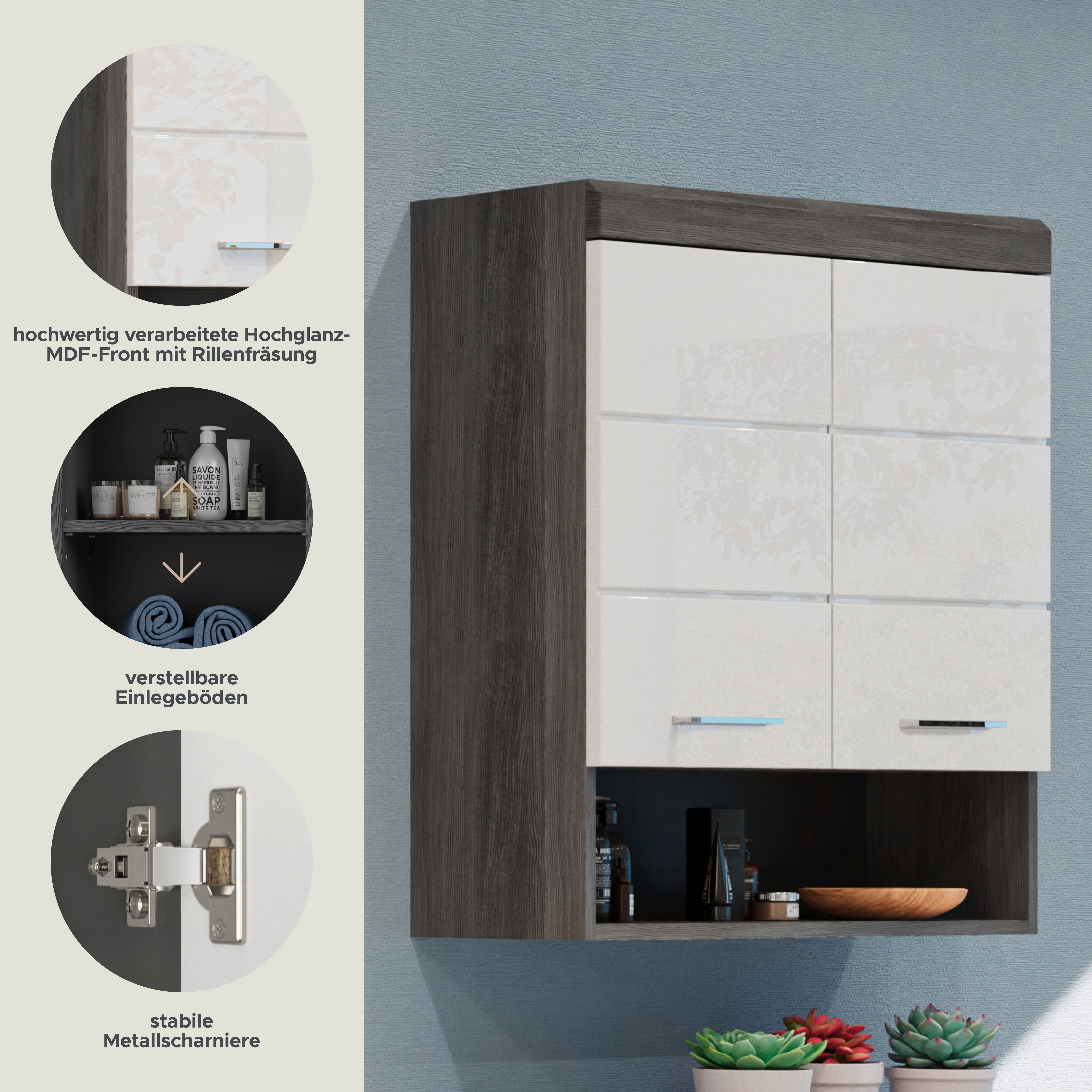 INOSIGN Hangend kastje Siena, breedte 74 cm, 2 deuren, 1 open vak, MDF-front in verschillende kleuren verkrijgbaar, badkamermeubels, badkamerkast, kast, badkamer