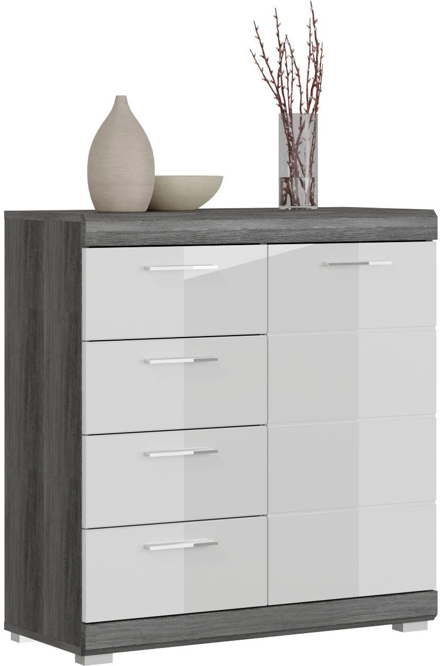 INOSIGN Kast Siena, breedte 80 cm, 1 deur, 2 legplanken, 3 vakken, 4 lades Front-groeffreesing, schoenenkommode, schoenenkast, buffetkast, sideboard