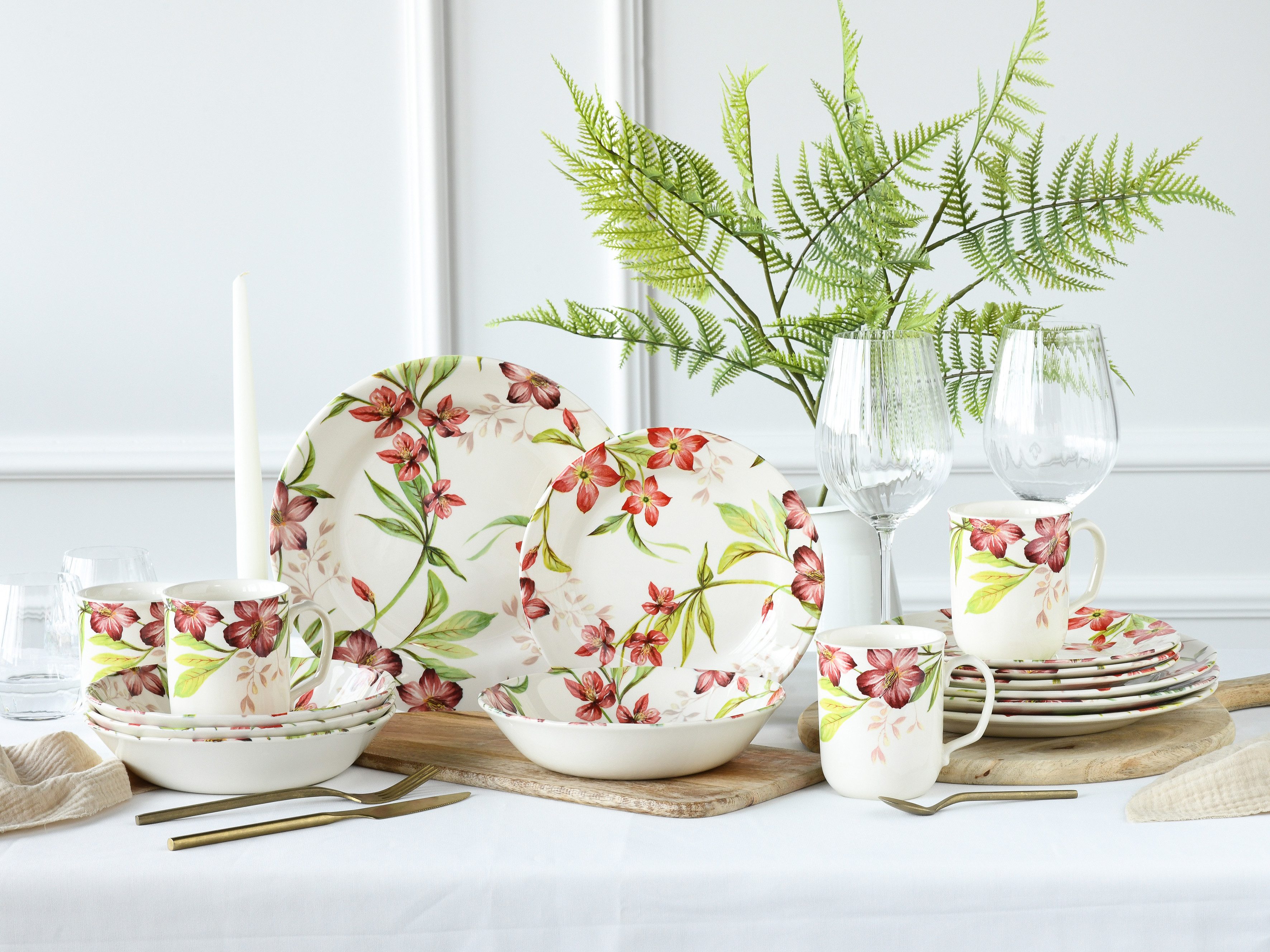 CreaTable Combi-servies Servies-set Summer Cottage Servies, elegant bloemdecor, 16 delen, voor 4 personen (set, 16-delig)