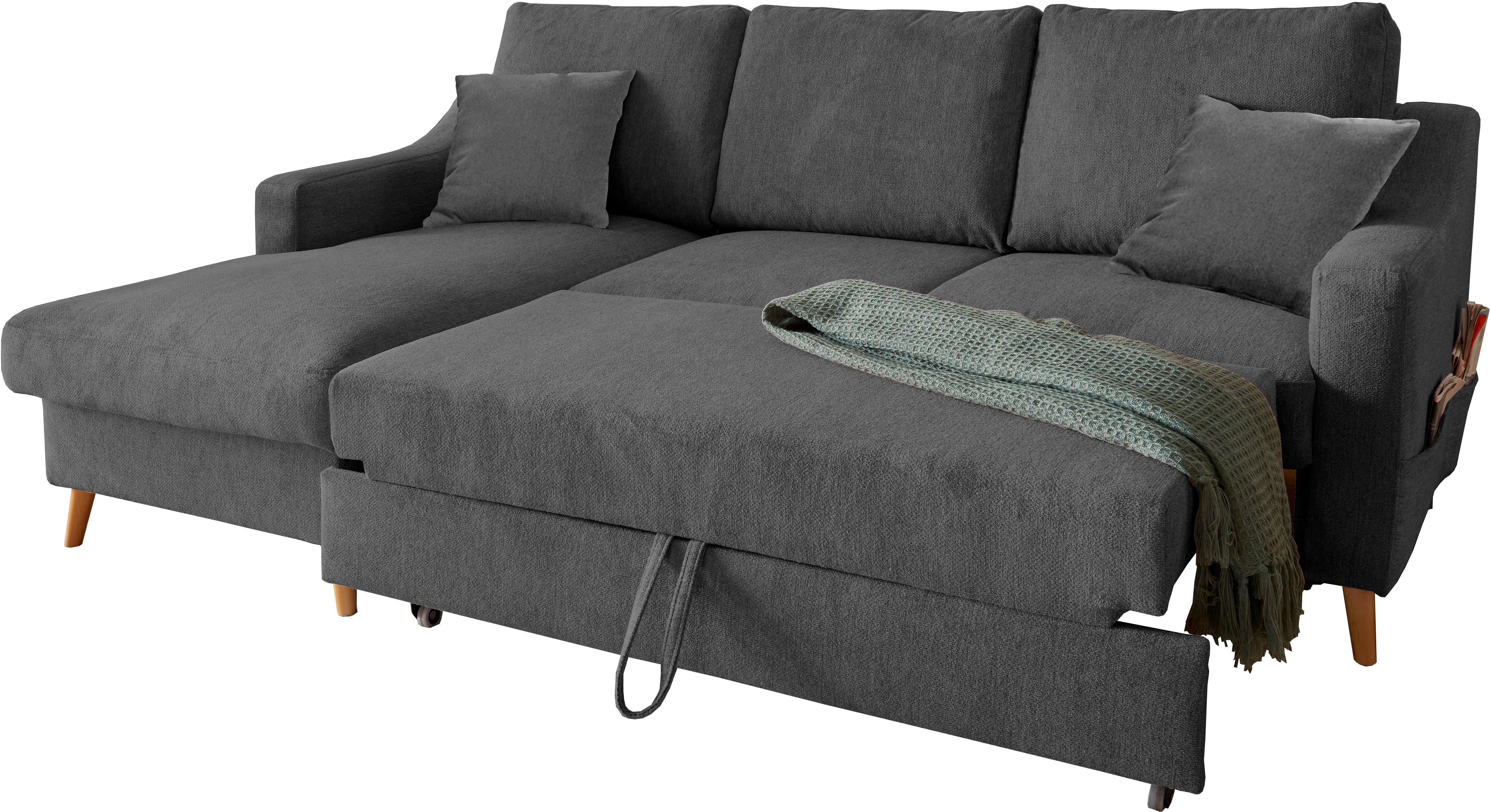INOSIGN Hoekbank Valentina L-vorm 2 sierkussens, met zijvak, uittrekbare matrasbodem, bedbox