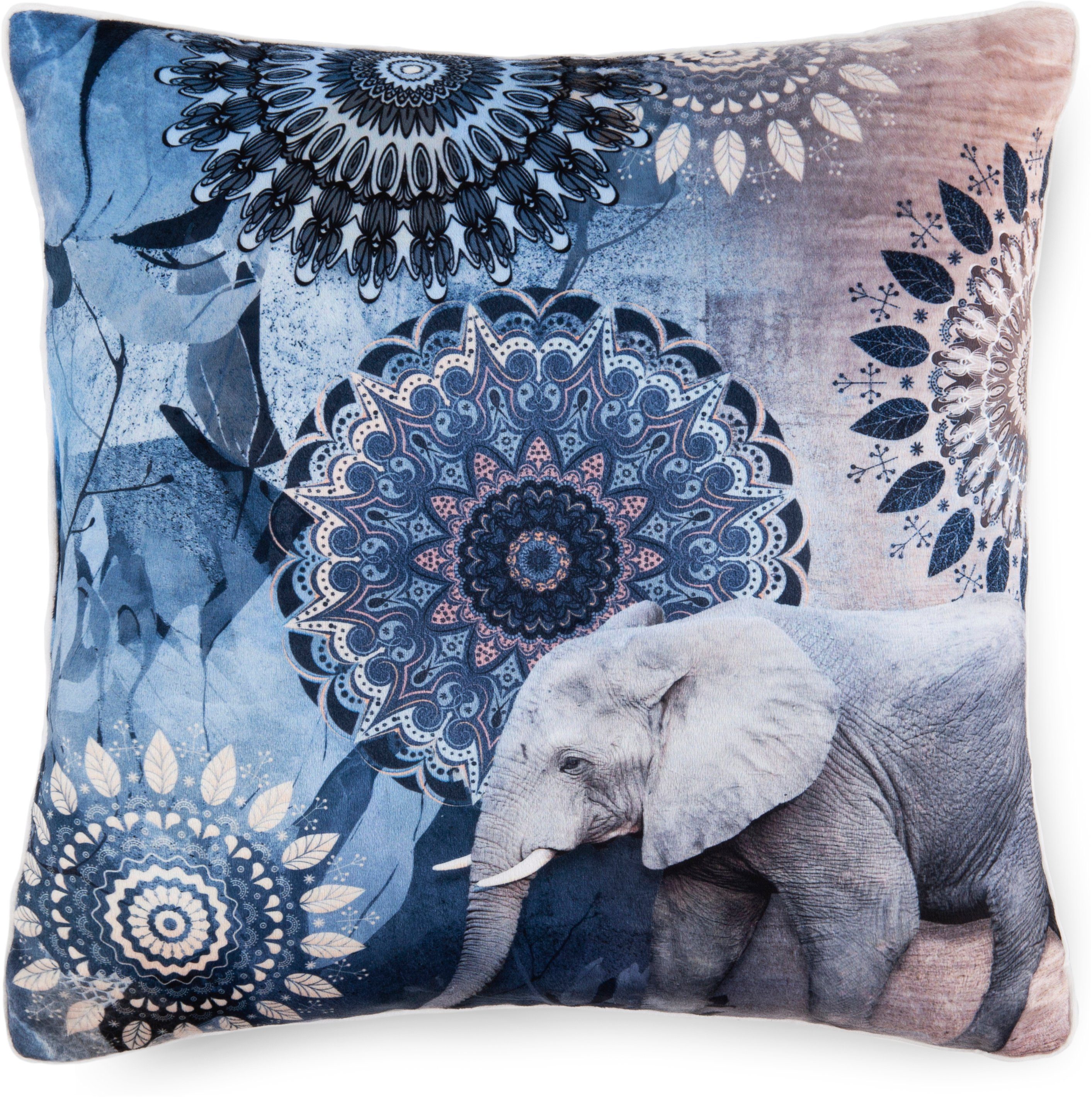 hip Sierkussen Bjirke Met vulling, 1 stuk, Bies, 48x48, Omkeerbaar, Zacht, Olifant, Blauw (1 stuk)