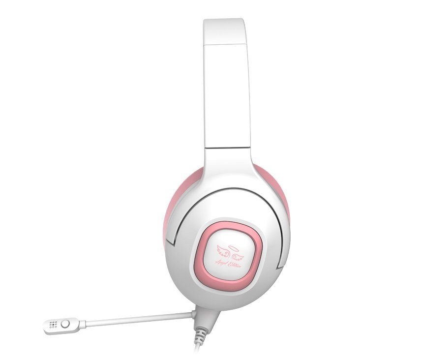 Sades Gaming-headset Shaman SA-724 gaming headset, wit/roze, USB, bedraad Stereo, over-ear, PC, PST, Xbox, Nintendo Switch, VR, Telefoon