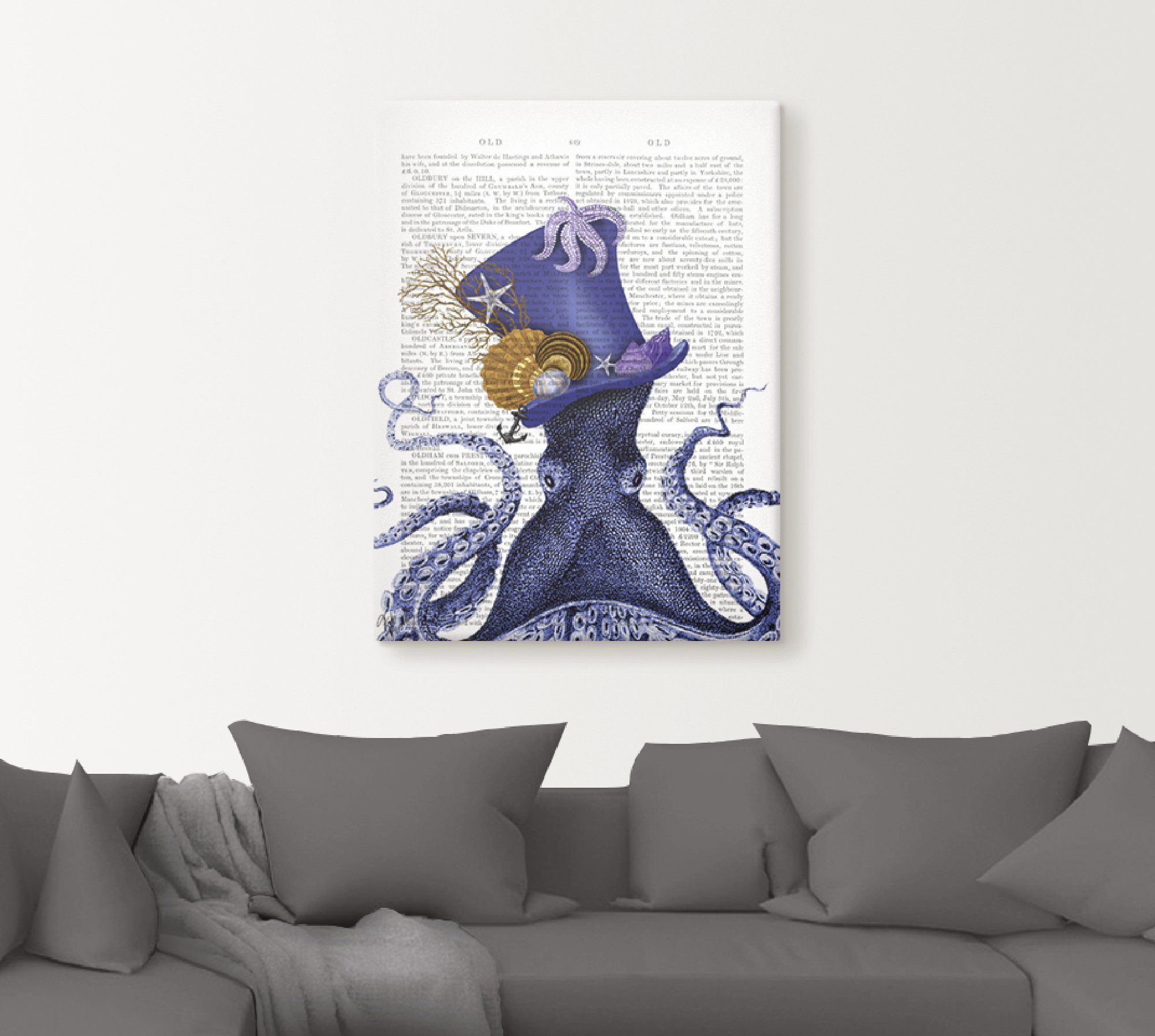 Artland Artprint Octopus met hoed in vele afmetingen & productsoorten - artprint van aluminium / artprint voor buiten, artprint op linnen, poster, muursticker / wandfolie ook gesch