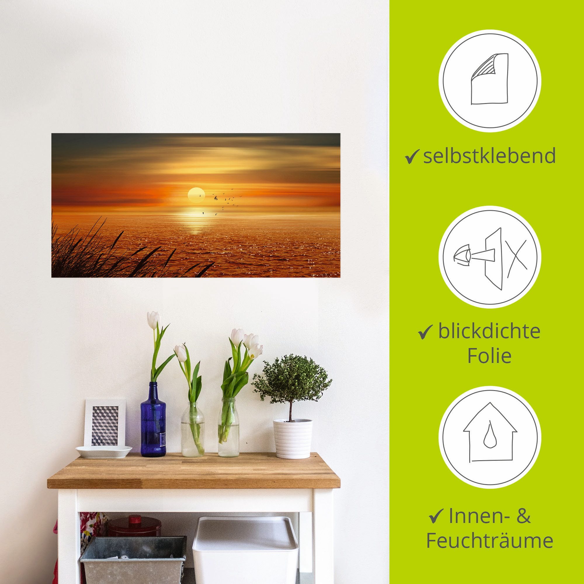 Artland Artprint Zonsondergang boven de zee als artprint op linnen, poster, muursticker in verschillende maten