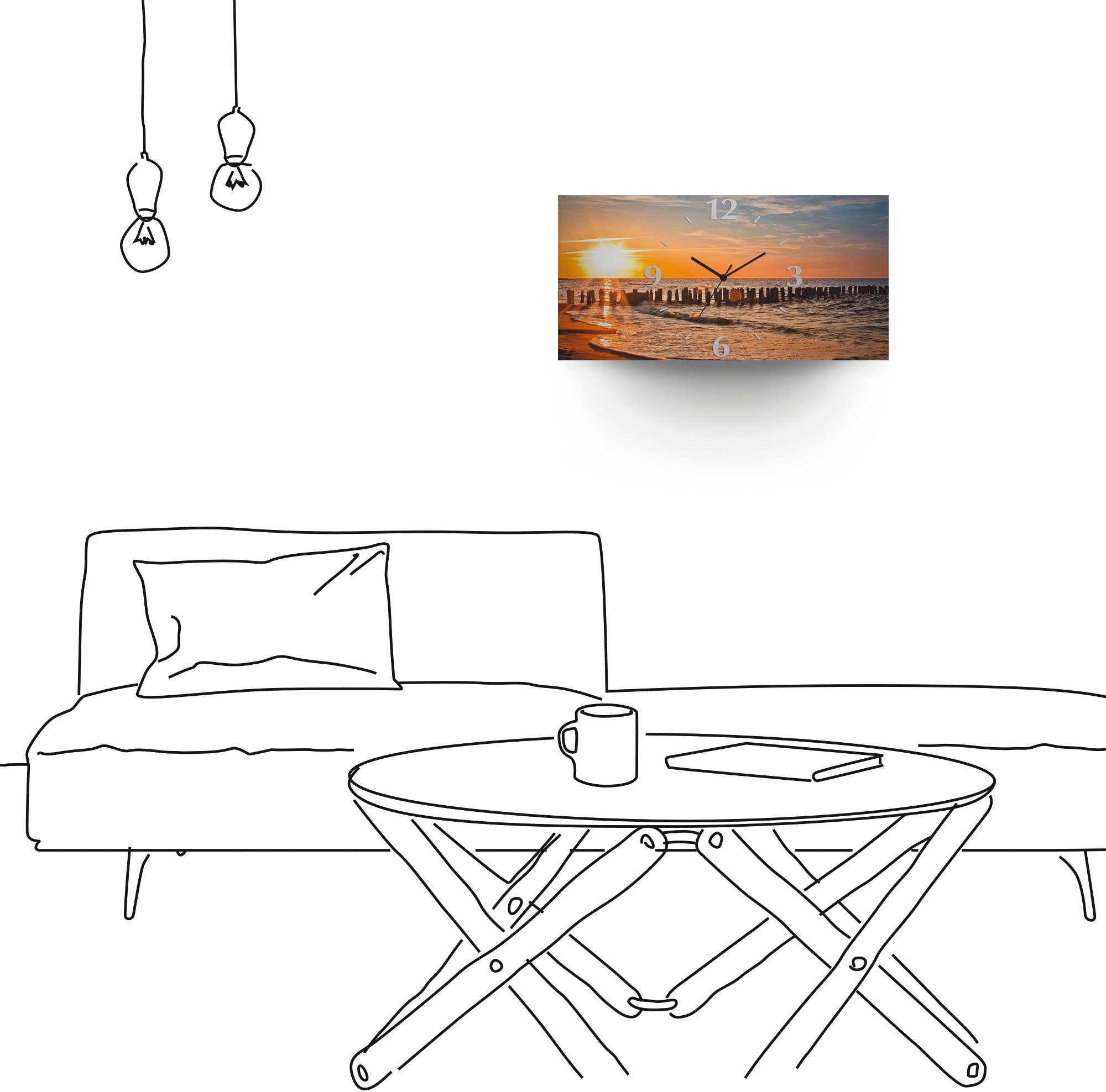 Artland Wandklok Mooie zonsondergang aan het strand 3d-look geschulpt, met kwarts- of radiografisch uurwerk, verschillende maten