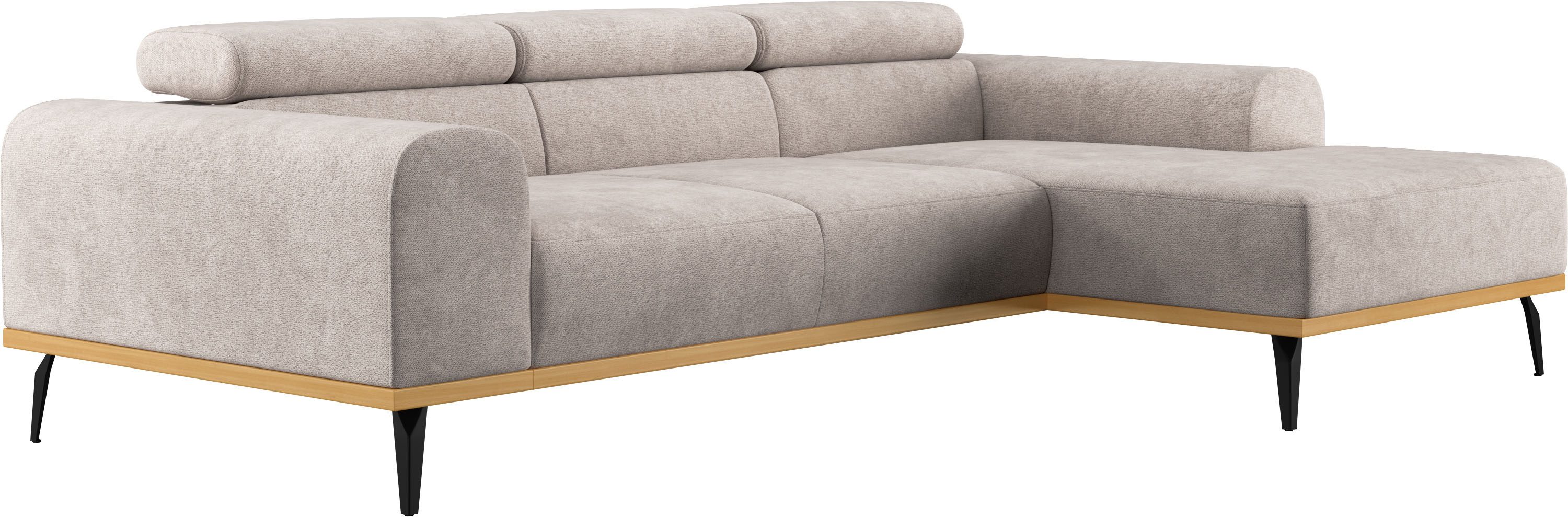 Places of Style Hoekbank Carlo L-vorm met hoofdeinde-verstelling & houten frame-look, optionele relaxfunctie