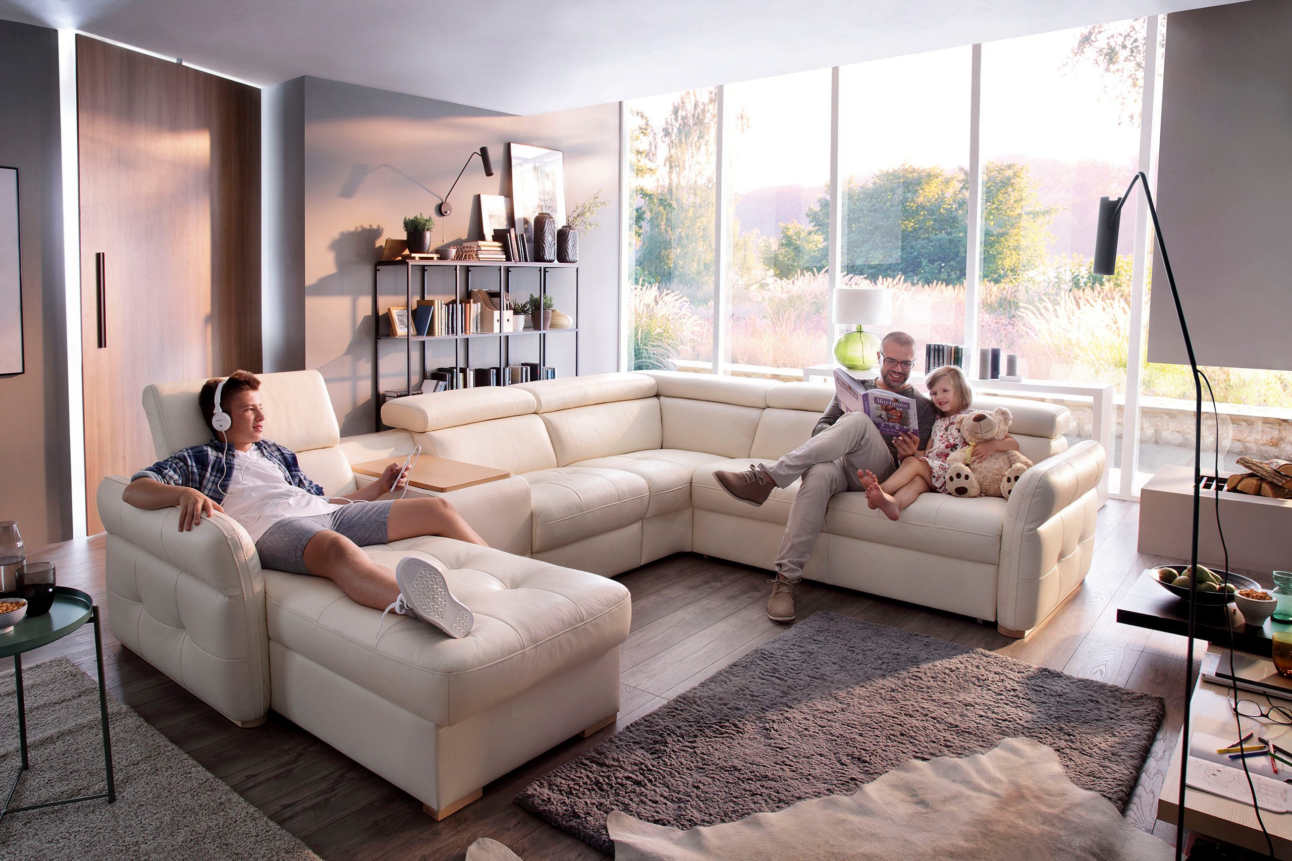 exxpo - sofa fashion Zithoek Massimo, familiebank met veel ruimte, leren bekleding, comfortabel, prettig