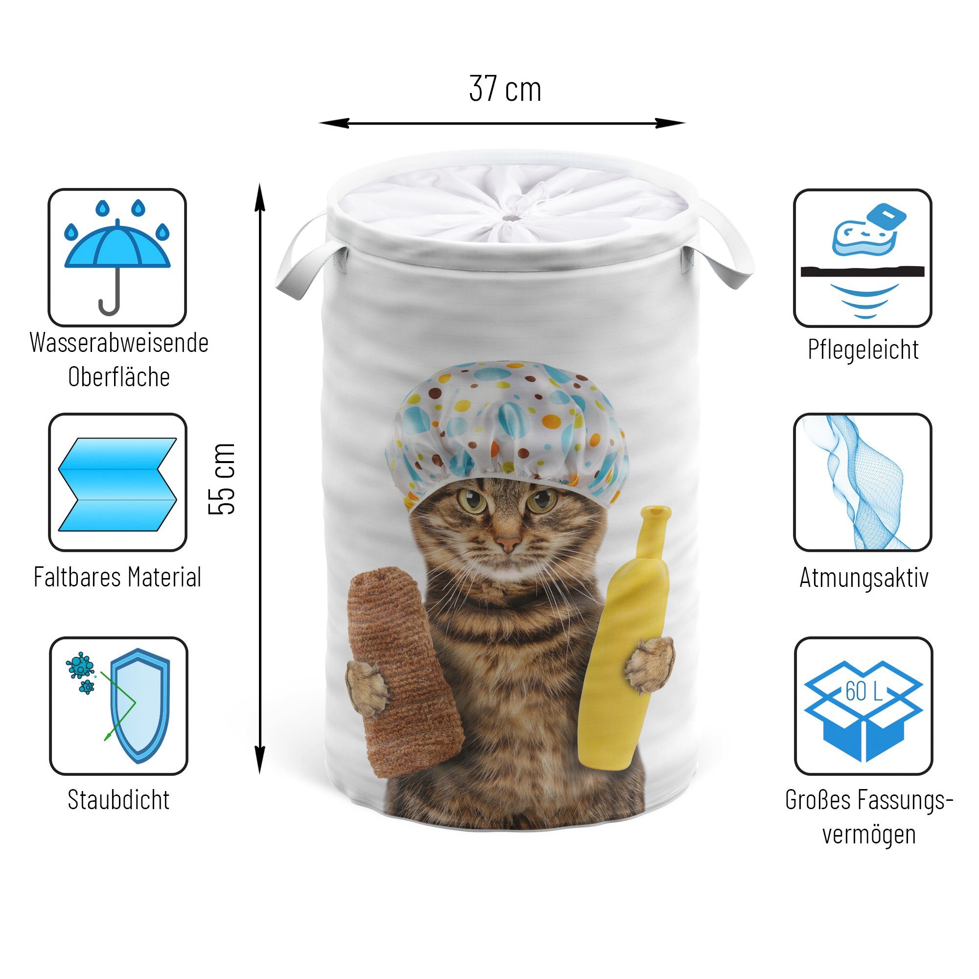 Sanilo Wasmand Shower Cat 60 liter, opvouwbaar, met bescherming tegen inkijk