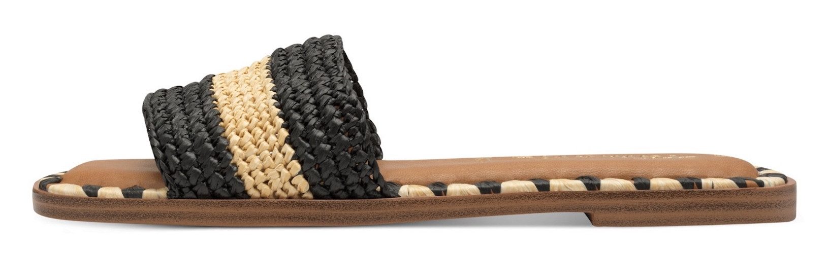 Tamaris Slippers , blokhak, zomerschoen, strandschoen, tweekleurige bies van bamboe