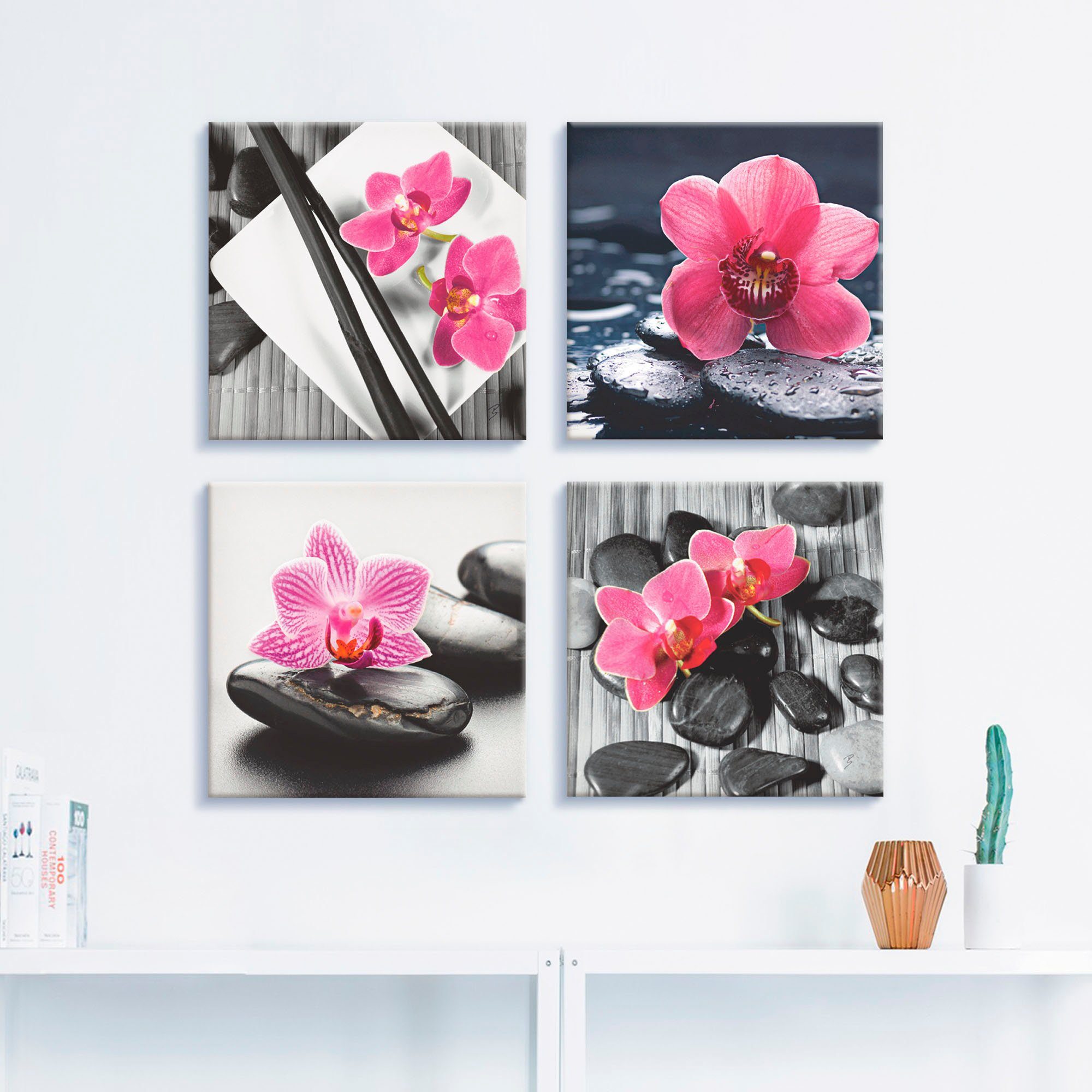 Artland Artprint op linnen Aziatische compositie orchidee zen (4-delig)