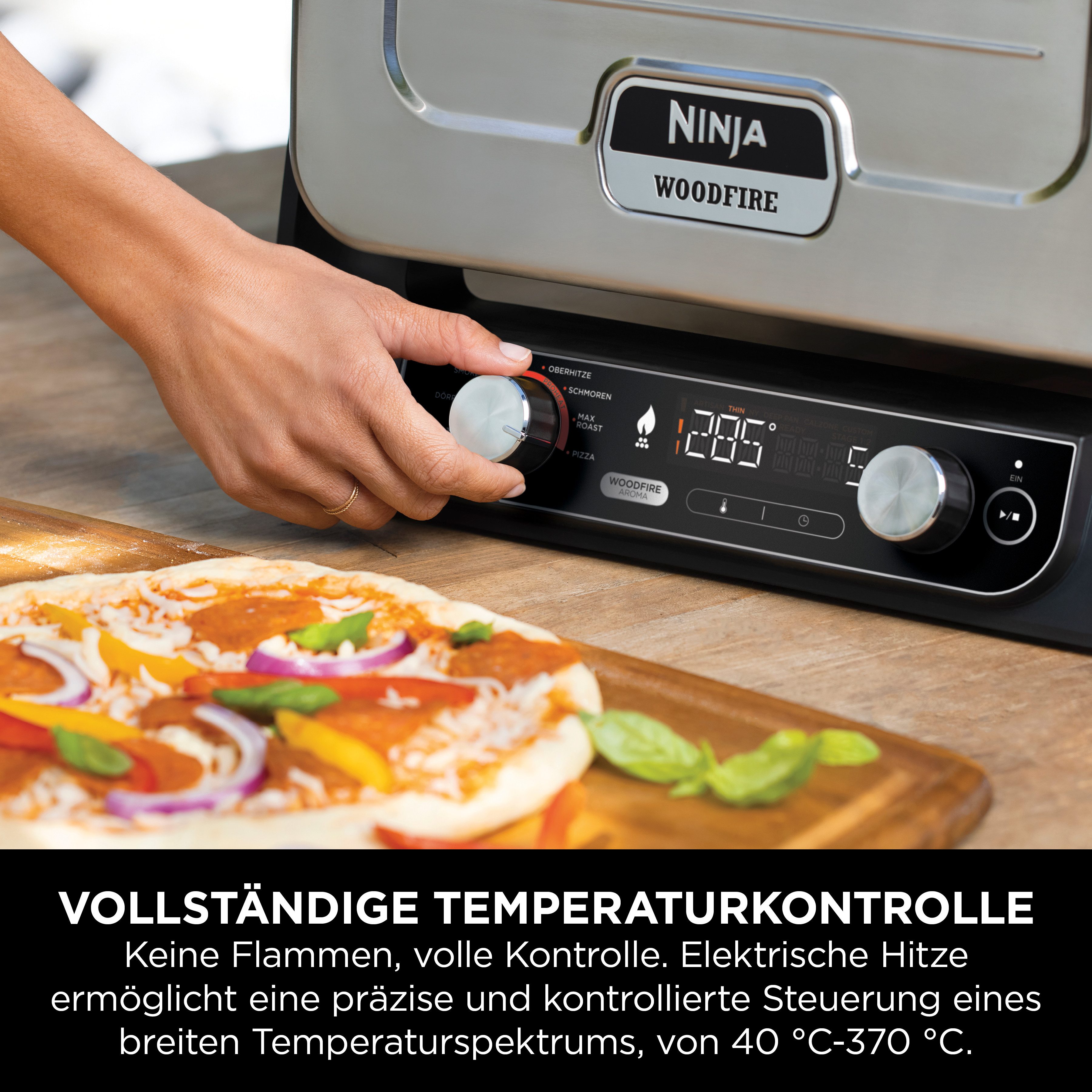 NINJA Multifunctionele oven OO101EU, Elektrische Outdoor pizzaoven en roker, 8-in-1: Pizza Bakken, Max Roast, grillen, bakken/roosteren, roken, drogen & warmhouden