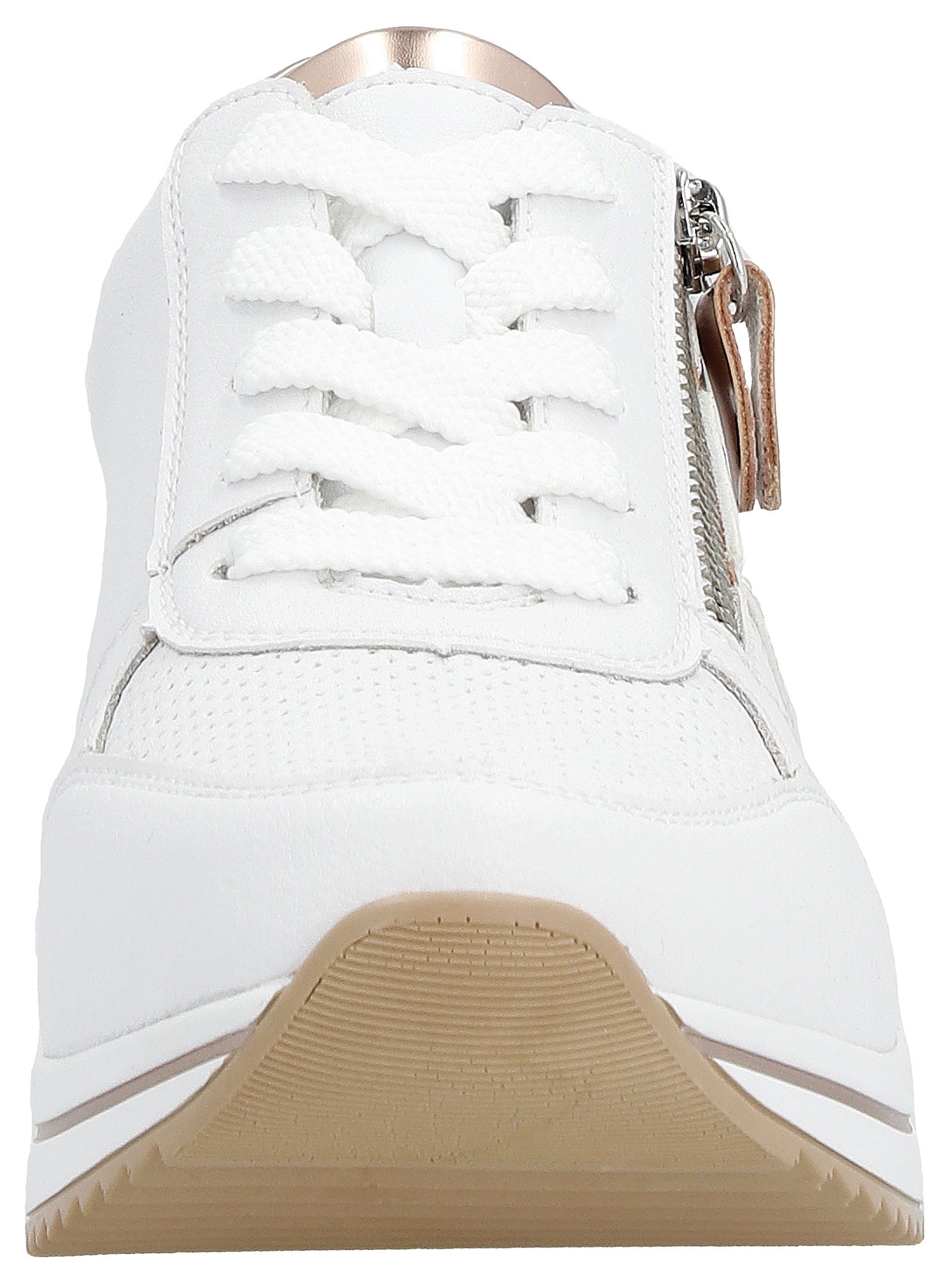 Remonte Sneakers met sleehak , vrijetijdsschoen, lage schoen, veterschoen met metallic contrastaccenten