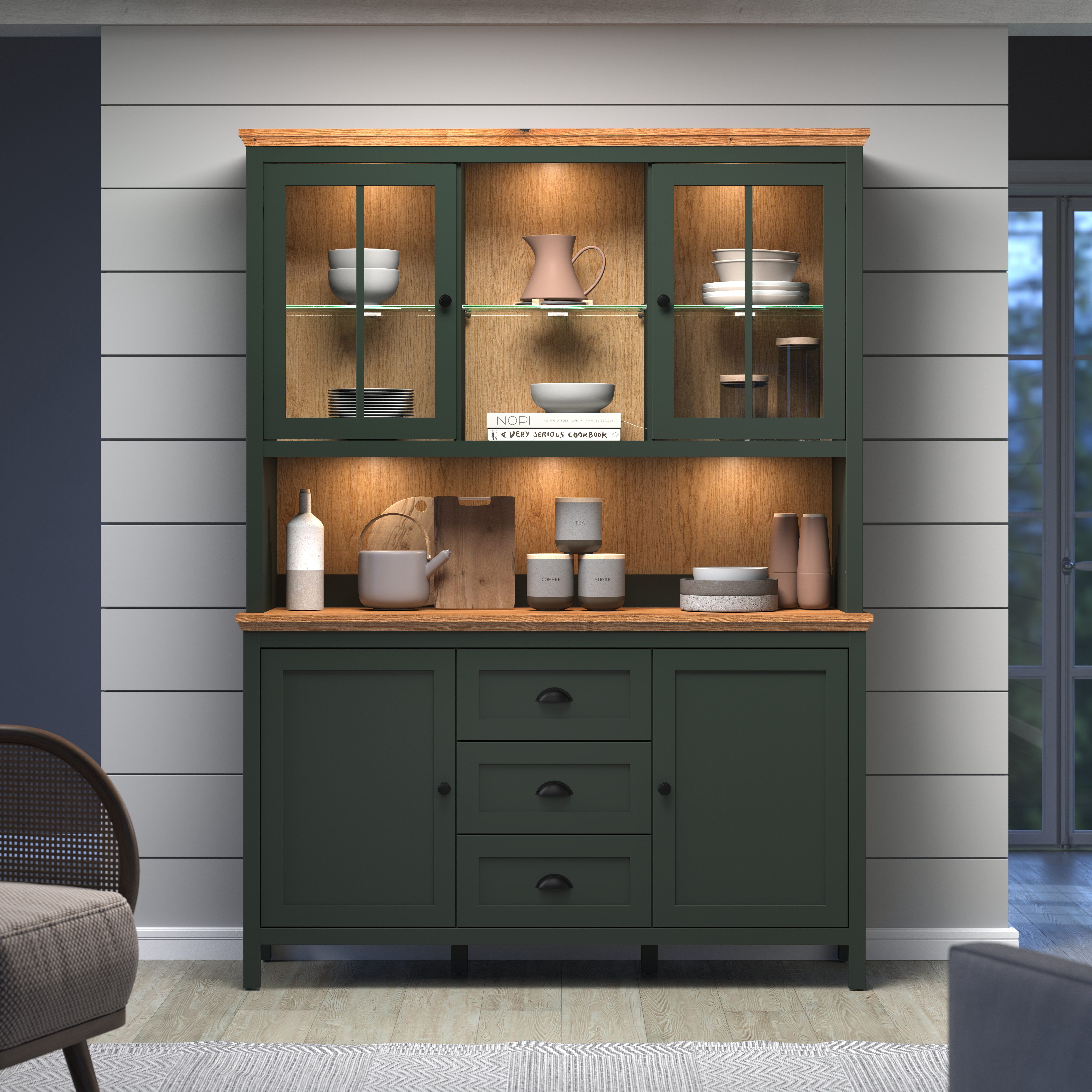 Home affaire Buffetkast Vienna Servieskast, incl. LED-verlichting(B/D/H) 146/39/112 cm (1 stuk)