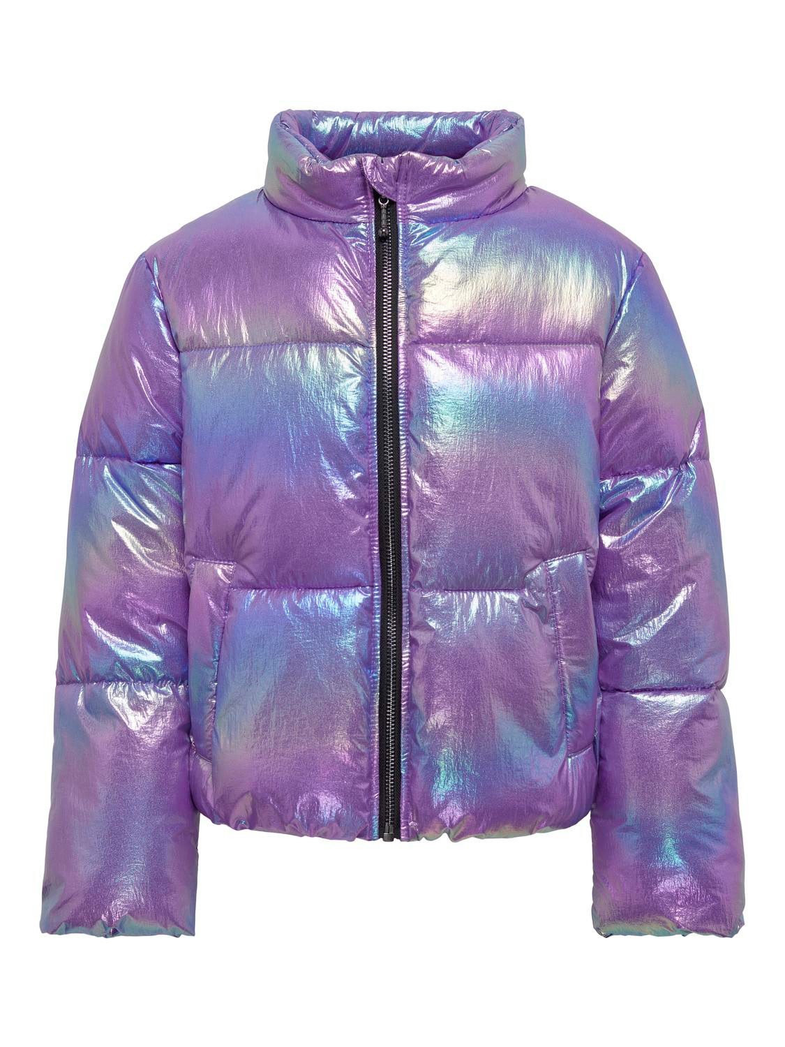 Only KIDS GIRL gewatteerde winterjas KOGCELINE paars metallic Meisjes Nylon Opstaande kraag 158