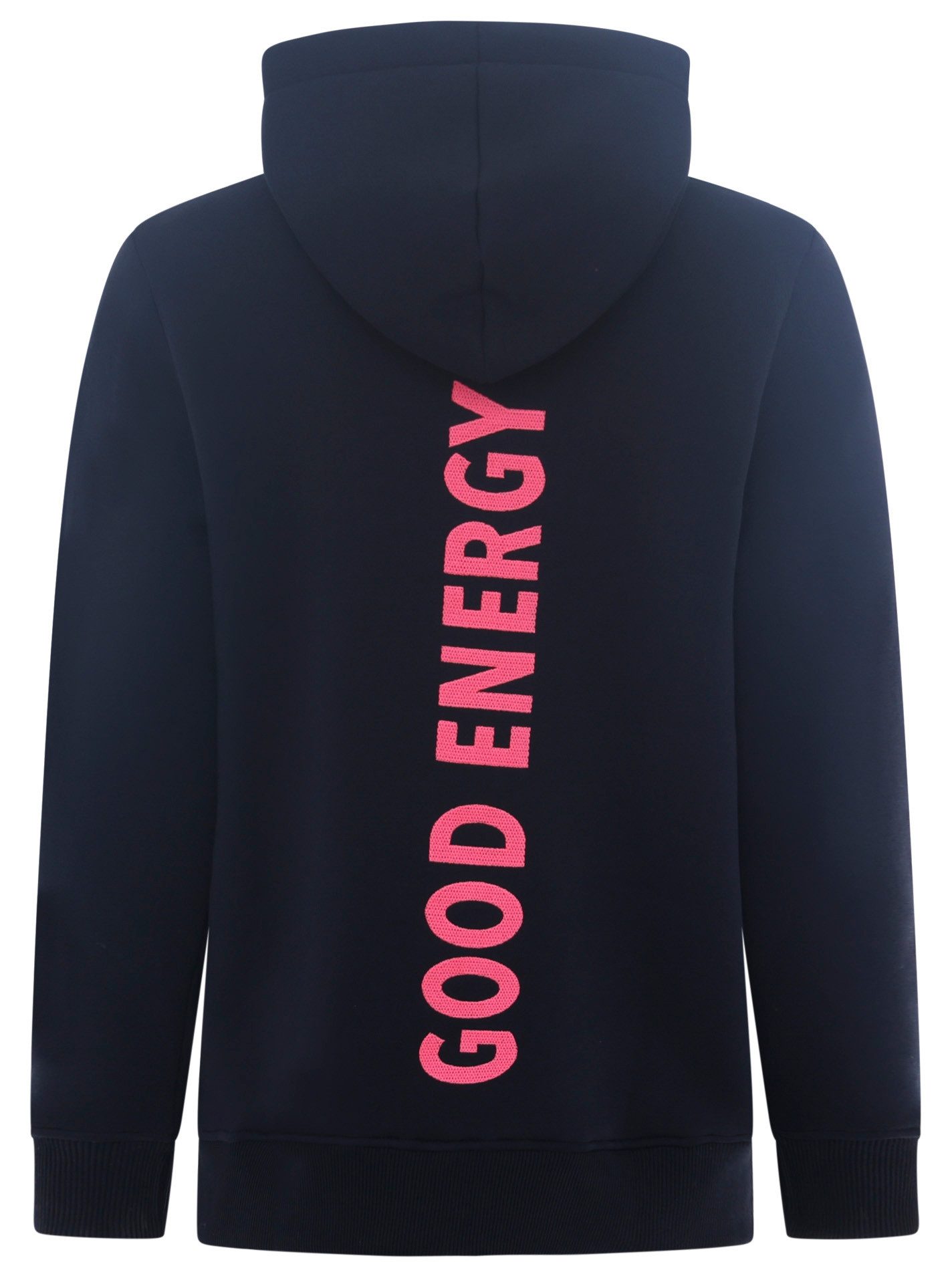 Zwillingsherz Sweatshirt met neonkleurig borduursel en inscriptie op de rug