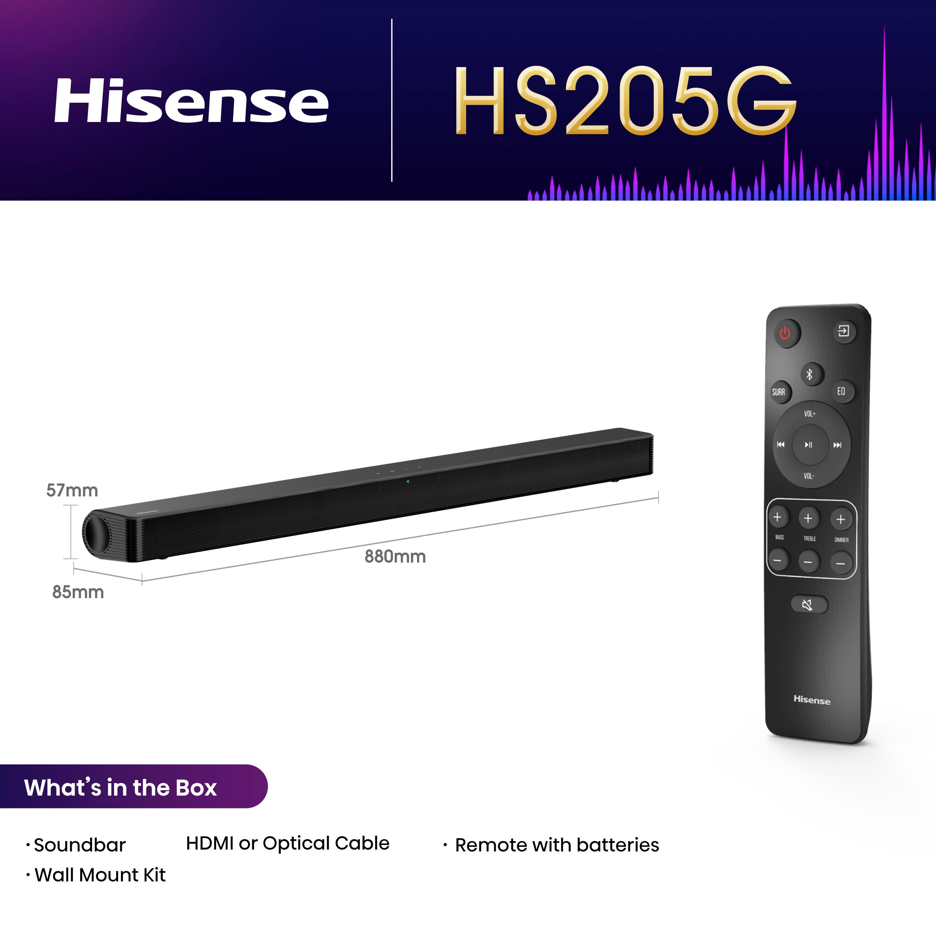 Hisense Soundbar HS205G 2.0 Kanal Soundbar, 120 Watt, zwart