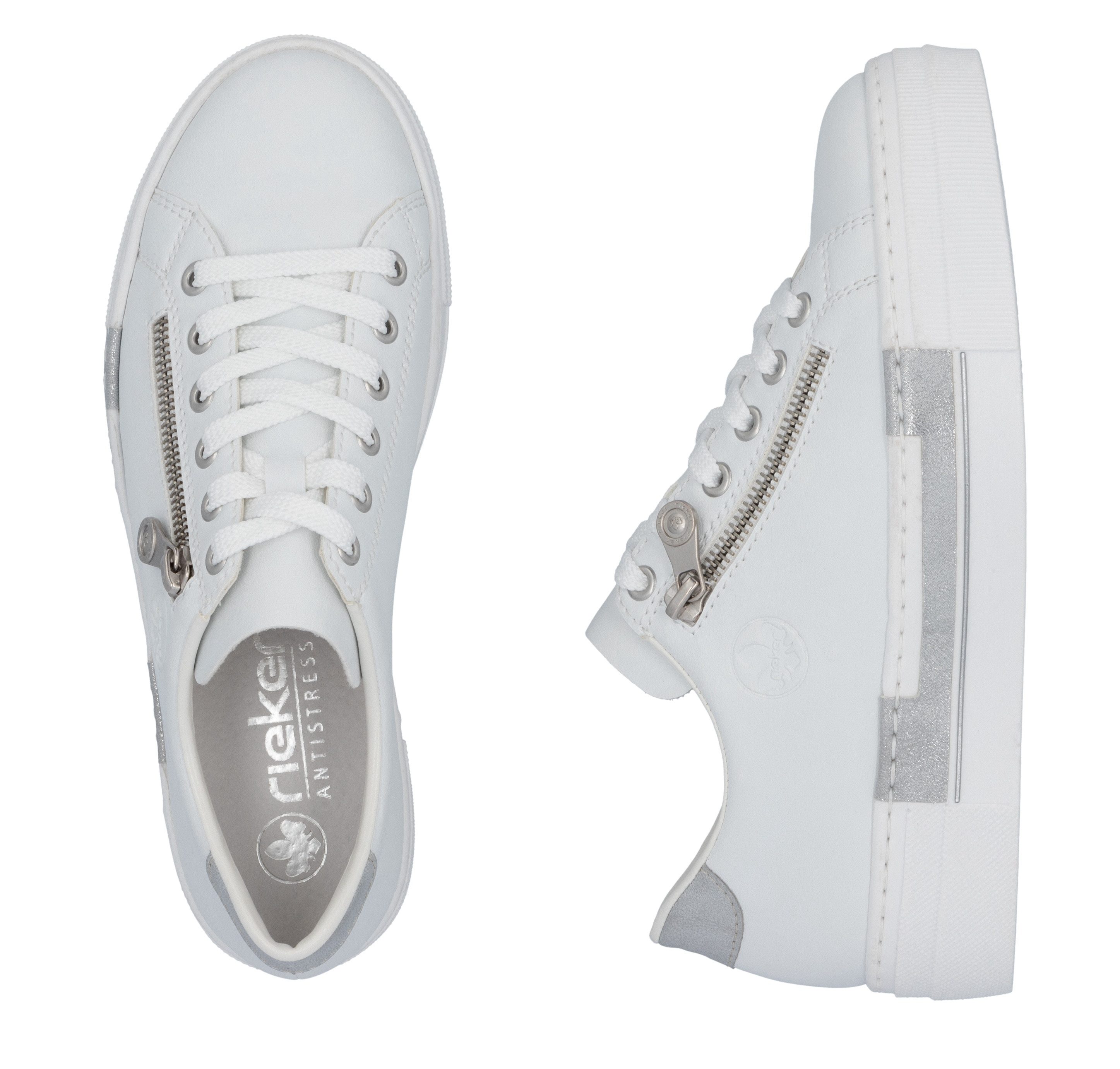 Rieker Plateausneakers met decoratieve rits aan de zijkant, vrijetijdsschoen, lage schoen, veterschoen
