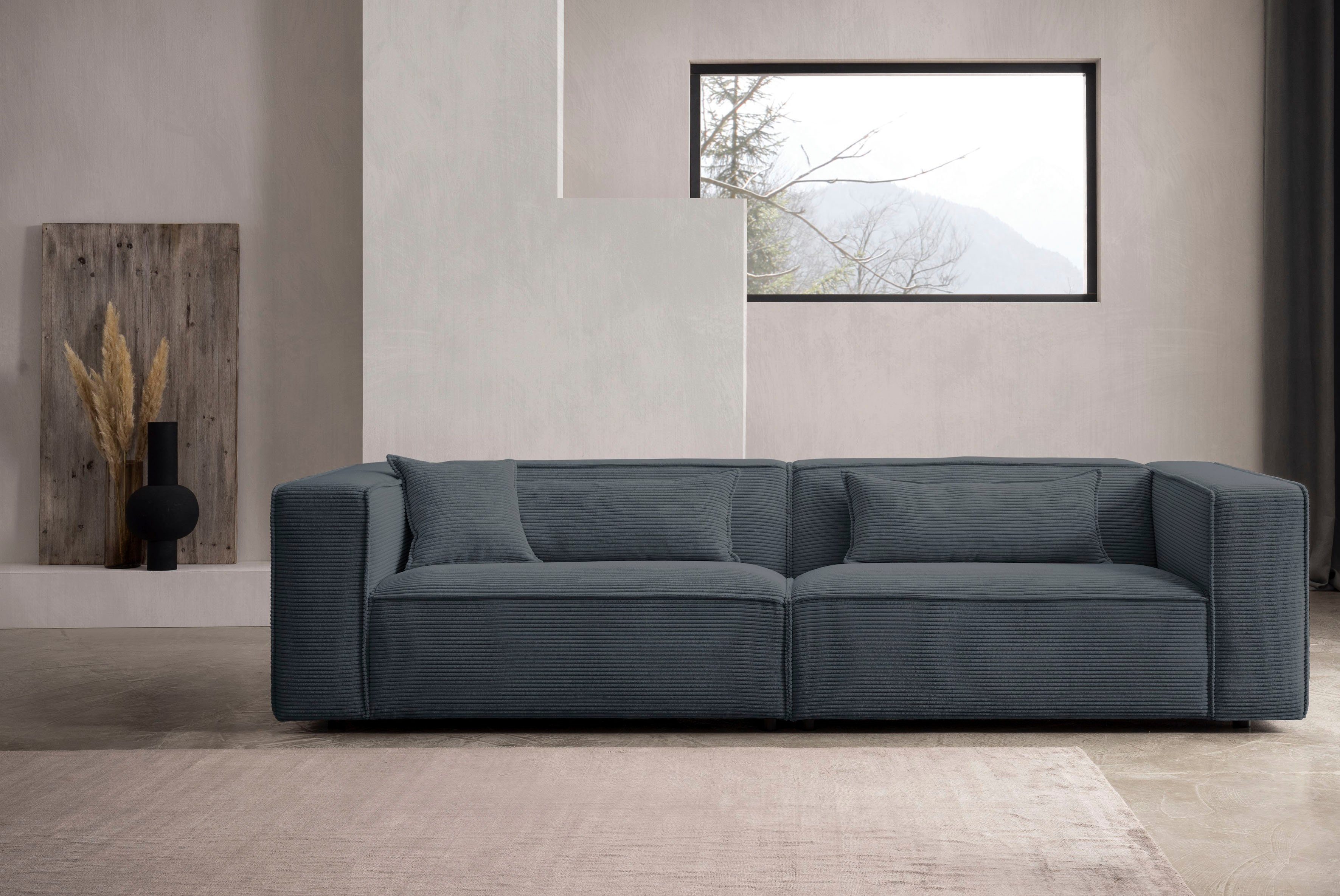 LeGer Home by Lena Gercke 3-zitsbank PIARA, bank met biesnaad, sofa in cord of linnenlook