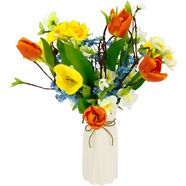 i.ge.a. kunstbloem arrangement tulpen-bloemen vaas van keramiek multicolor