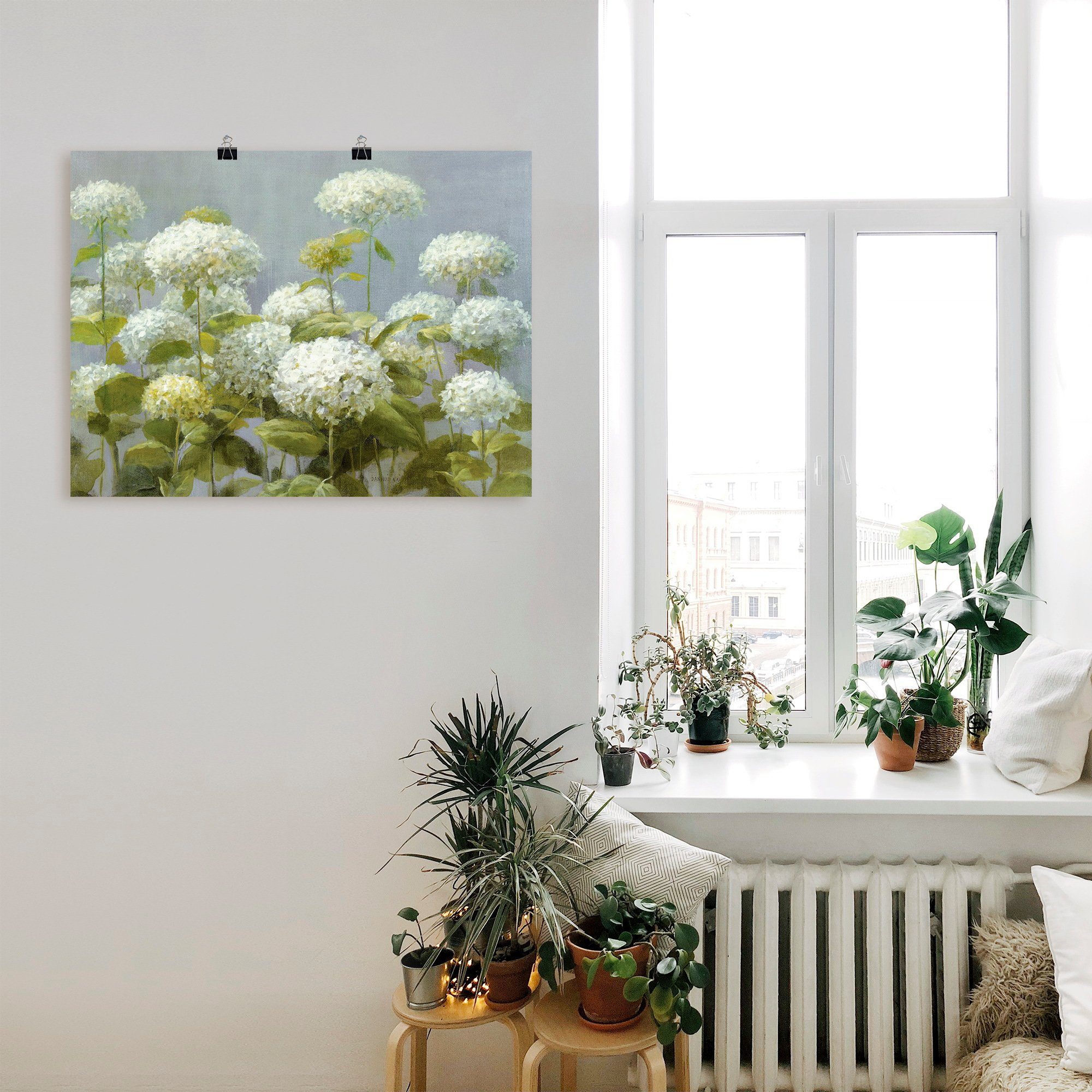 Artland Artprint Witte hortensia's tuin als artprint op linnen, poster, muursticker in verschillende maten
