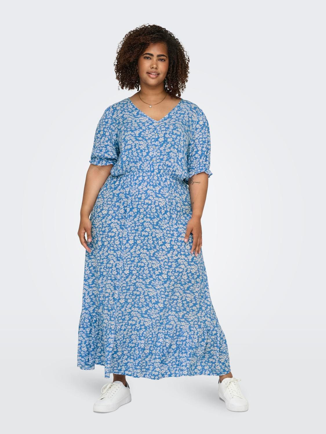 ONLY CARMAKOMA A-lijn jurk met all over print blauw