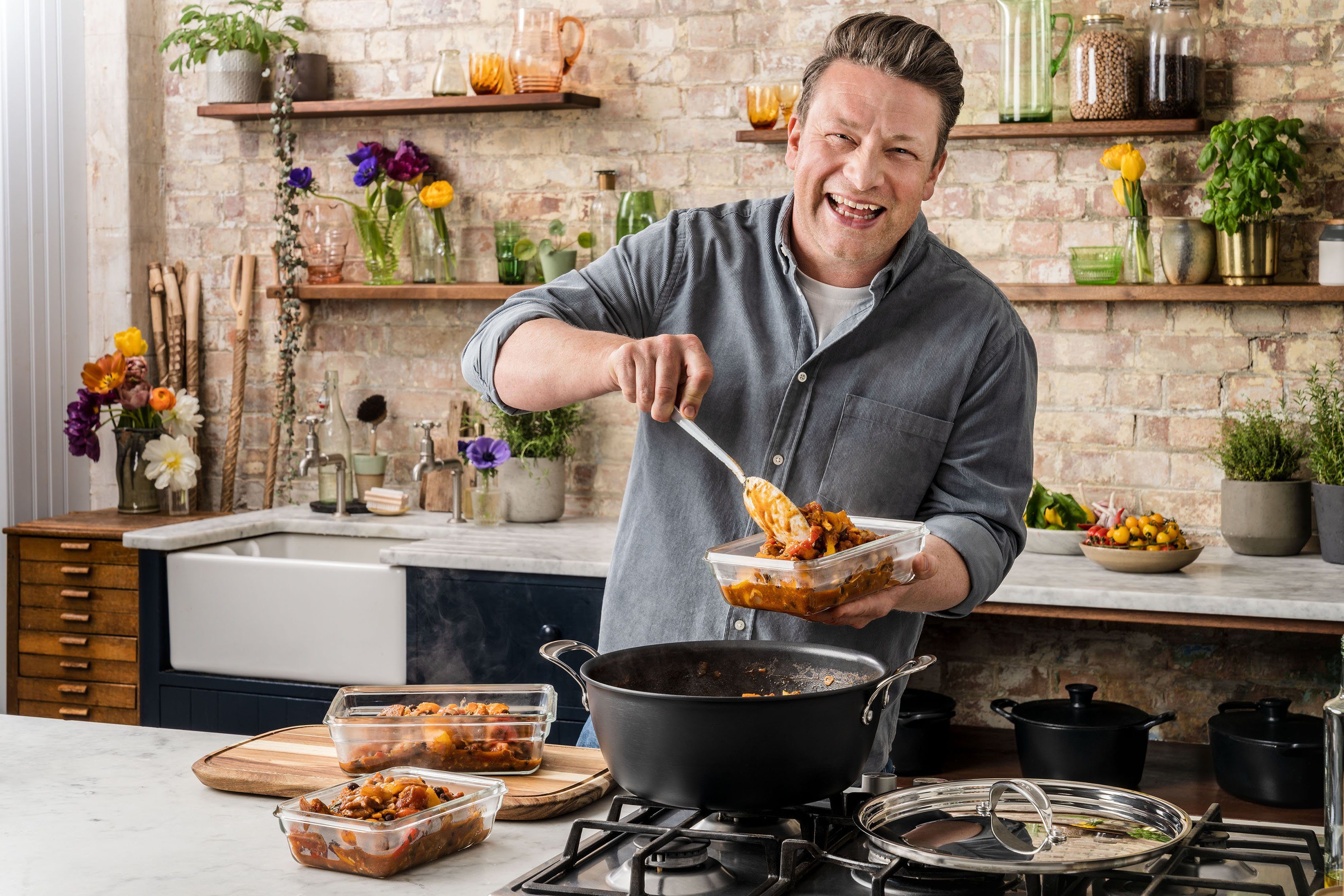 Tefal Kookpan Jamie Oliver batch-kookset inductie 30 cm Antiaanbakverzegeling, thermo-signaal, receptenboek, H91254