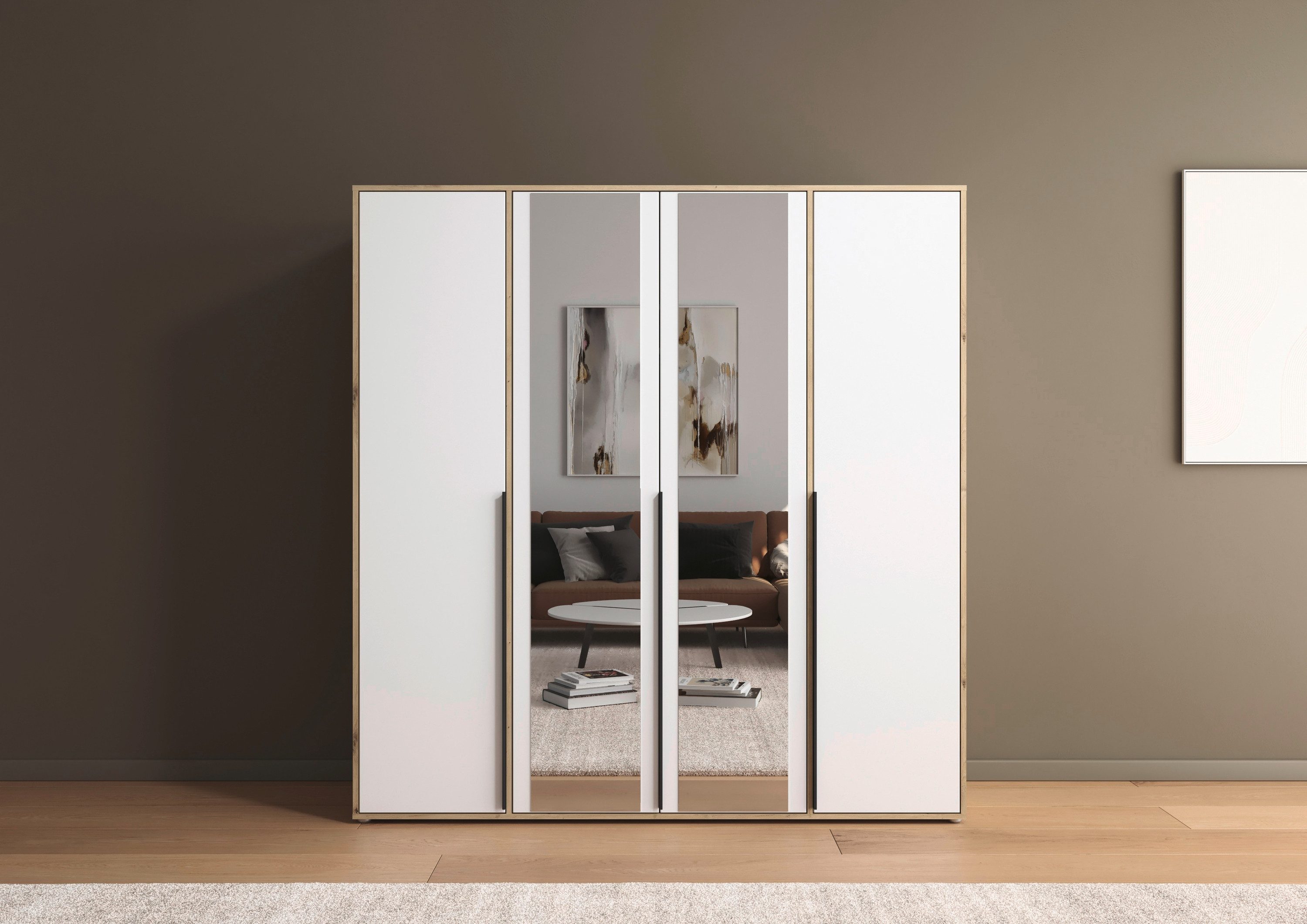 rauch Draaideurkast Kledingkast Kast Garderobe Wasmand NAGATA met Spiegel und modernen stangengriffen in graumetallic topseller made in germany
