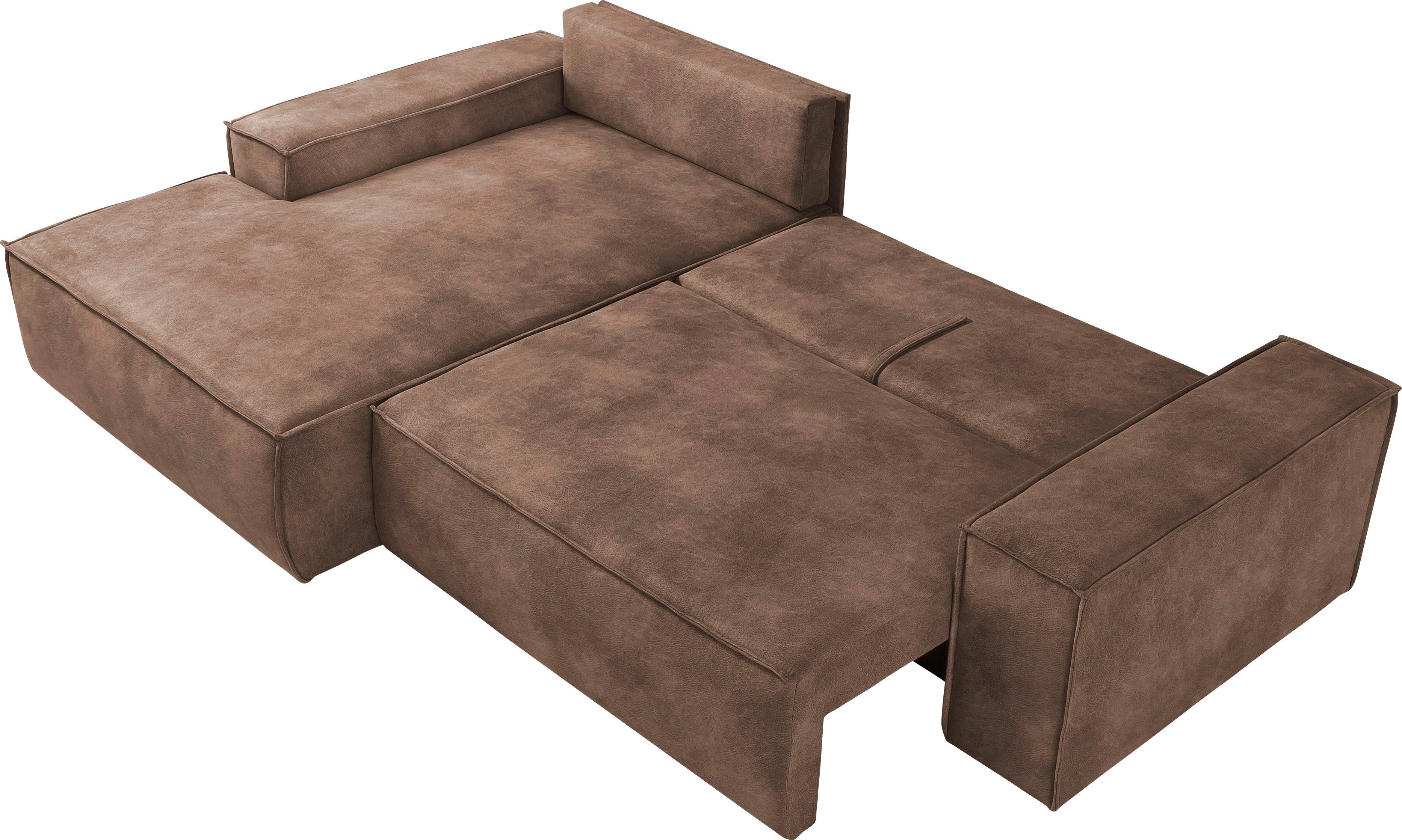 Home affaire Hoekbank SHERWOOD bedbank 267 cm, L-model, Slaapfunctie met bedlade (210x136 cm), cord, vintage, fluweel