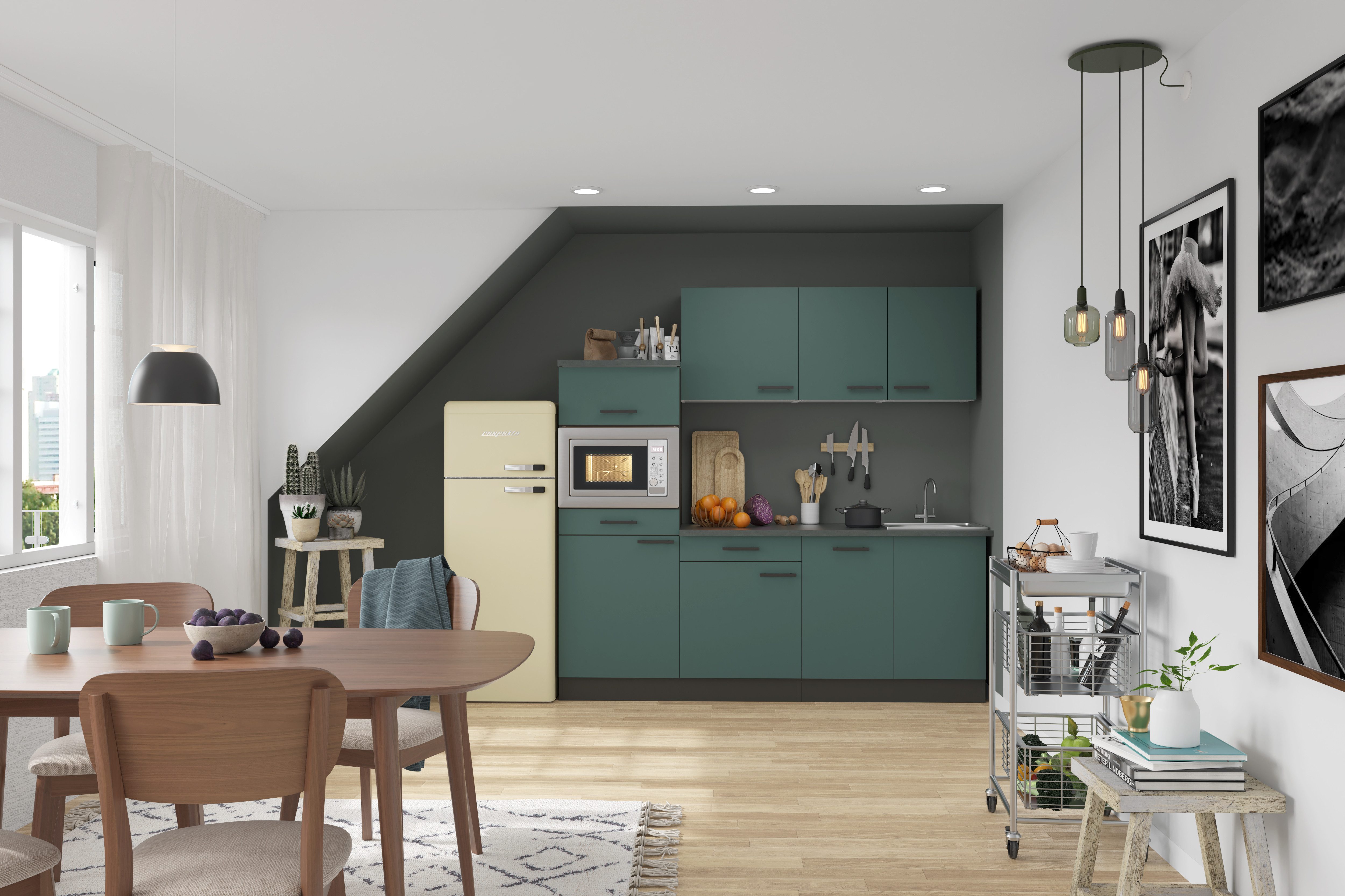 OPTIFIT Keukenblok Palma Breedte 210 cm, optioneel met elektrische apparaten, spiegelbeeld op te stellen
