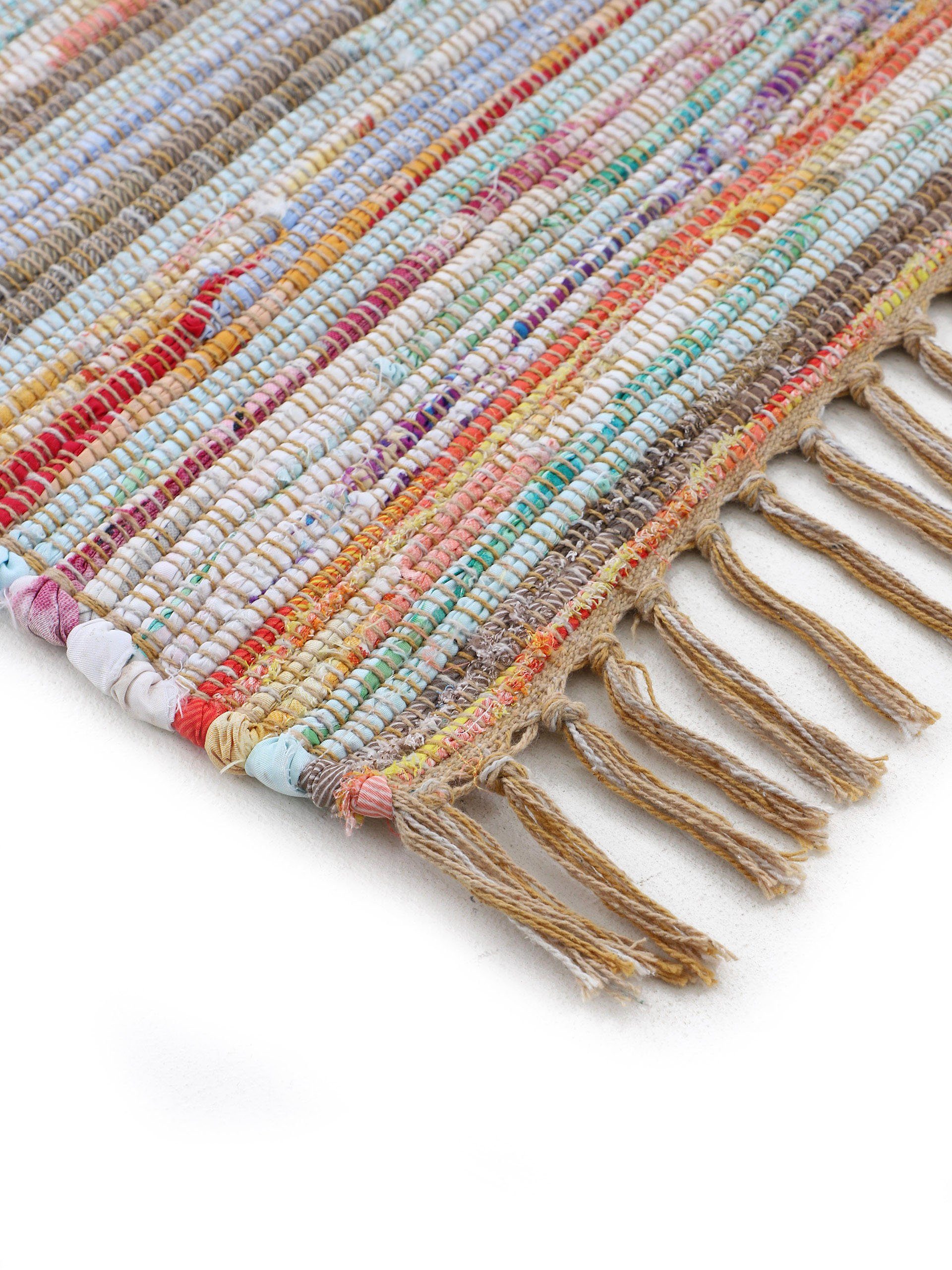 carpetfine Vloerkleed Kelim Chindi, omkeerbaar tapijt handgeweven, patchwork tapijt met franjes, ook verkrijgbaar in loperformaten