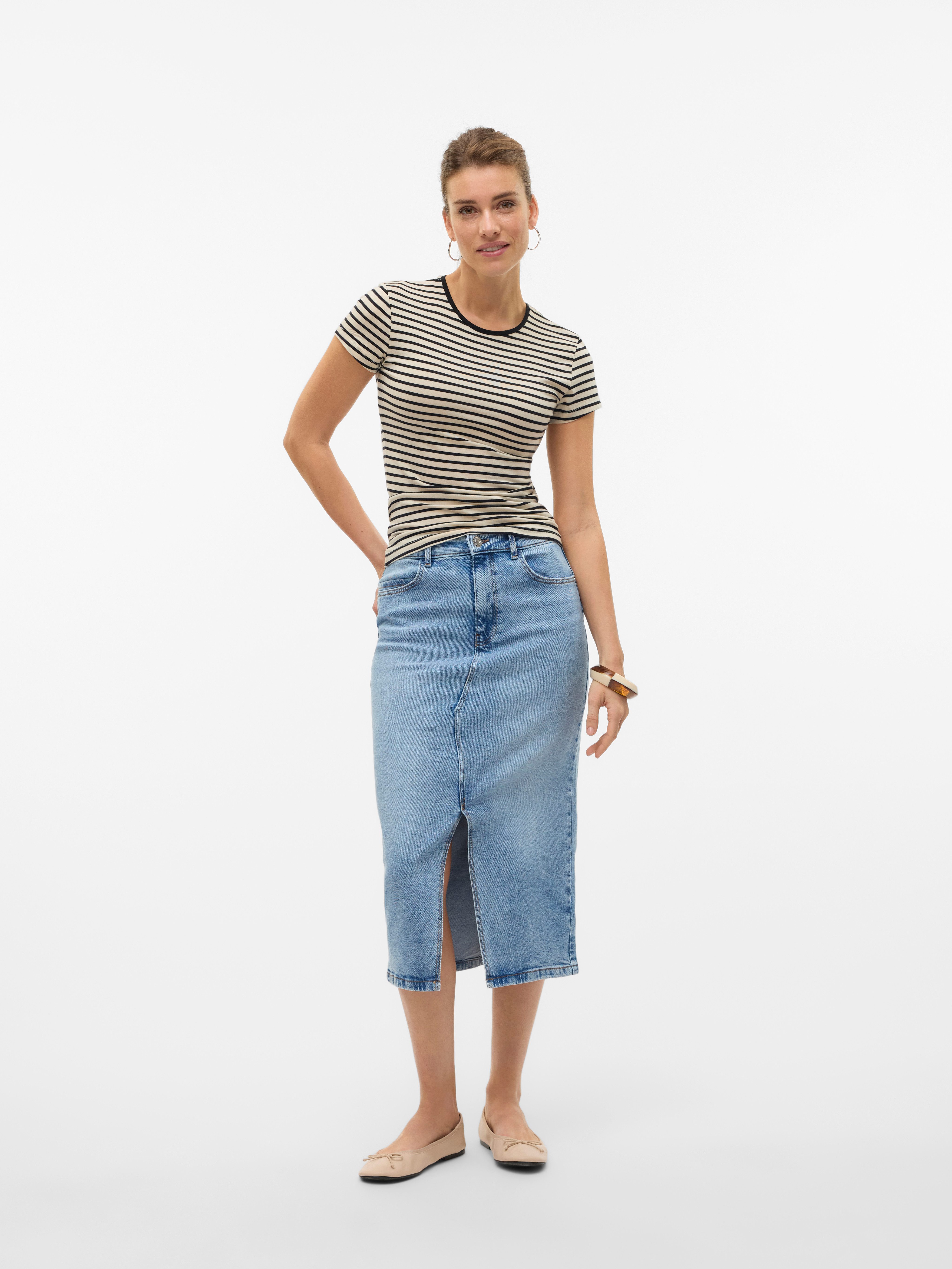 Vero Moda Jeans rok VMNATALIE HR MIDI DNM SKIRT MIX NOOS