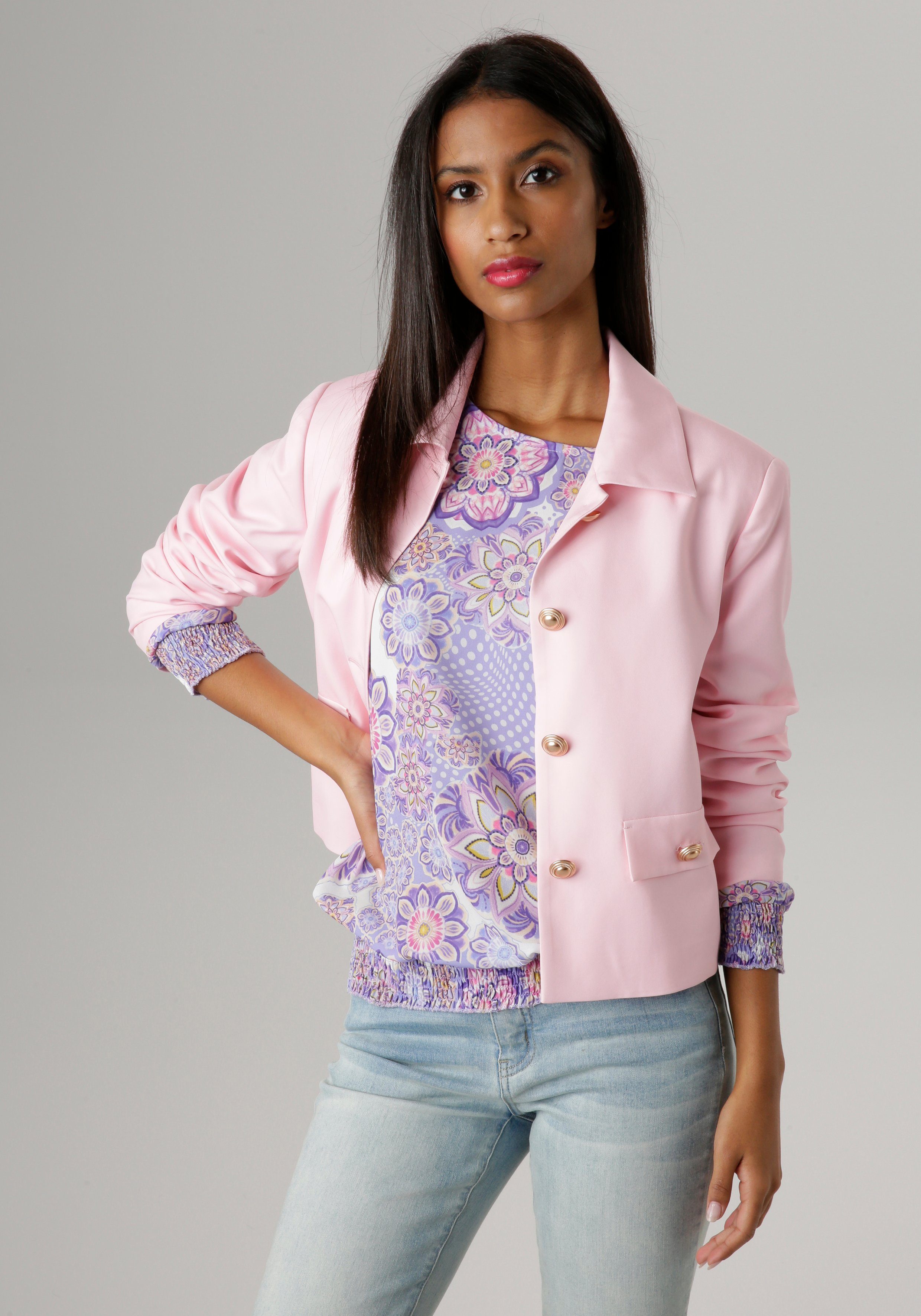 Aniston SELECTED Korte blazer met roségoudkleurige knopen