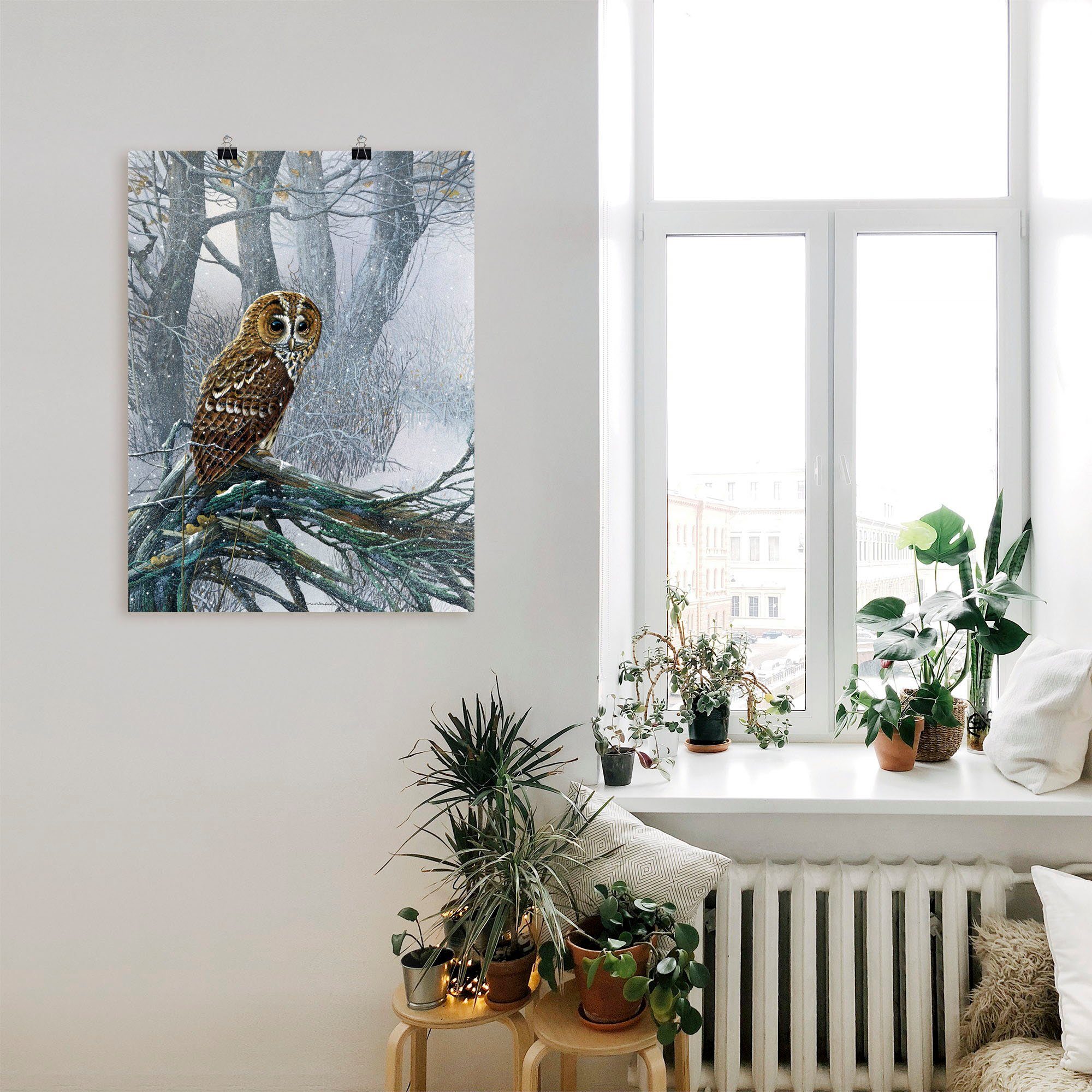 Artland Artprint Uil in ondergesneeuwd bos als artprint op linnen, poster in verschillende formaten maten
