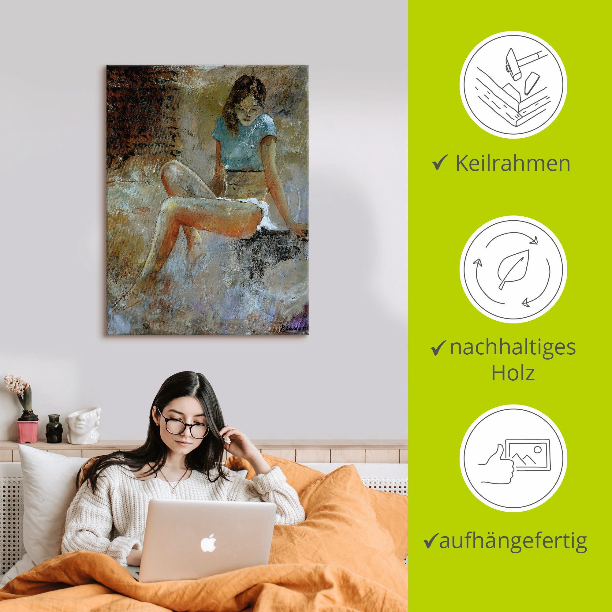 Artland Artprint op linnen Jong meisje gespannen op een spieraam
