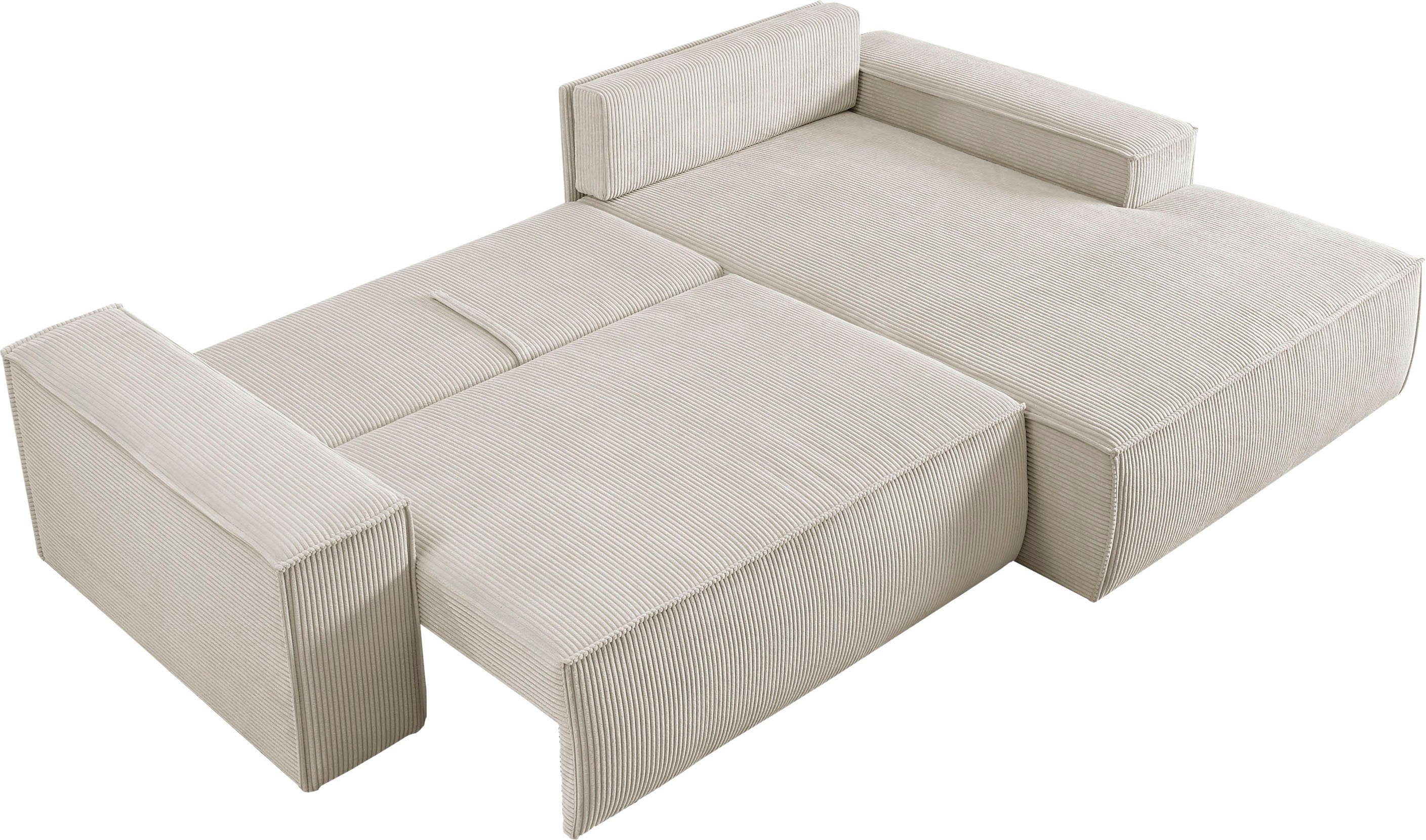 Home affaire Hoekbank SHERWOOD bedbank 267 cm, L-model, Slaapfunctie met bedlade (210x136 cm), cord, vintage, fluweel
