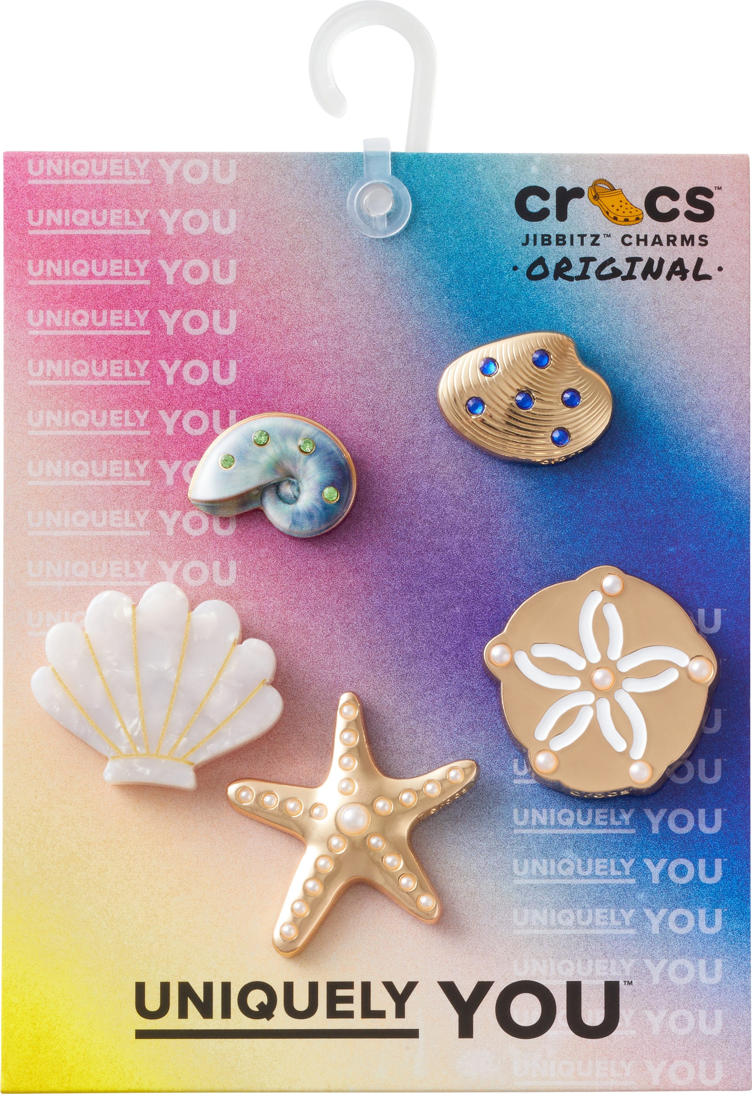 Crocs Schoenbutton Jibbitz™ Gold Seashell , charm, speld voor crocs schoenen (set, 5-delig, Geen speelgoed. Niet geschikt voor kinderen jonger dan 3 jaar)