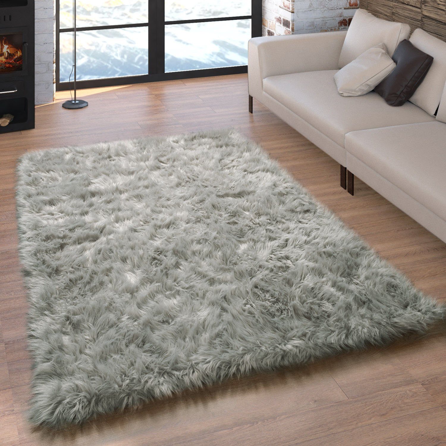 Paco Home Vachtvloerkleed Playa 960 Imitatiebont, flokati-look, hoge pool, heerlijk zacht, unikleuren dieren vloerkleden maat 120 cm x 170 cm x 64 mm