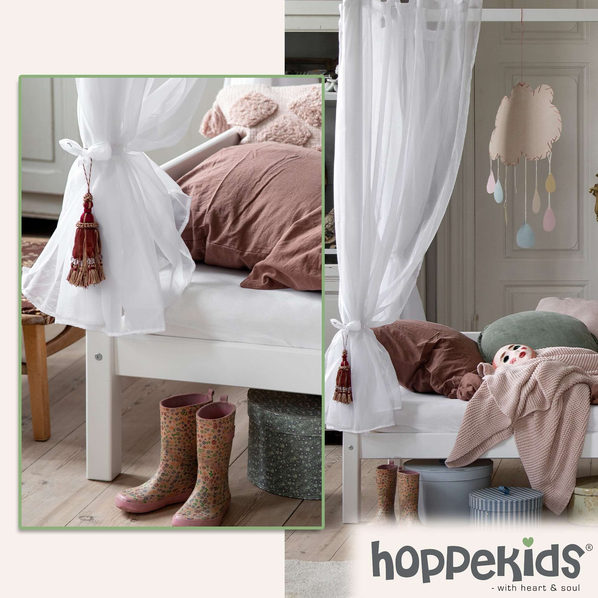 Hoppekids Hemelbed ECO Dream kinder-/prinsessenbed 90x200cm, H= 182 cm, massief grenen