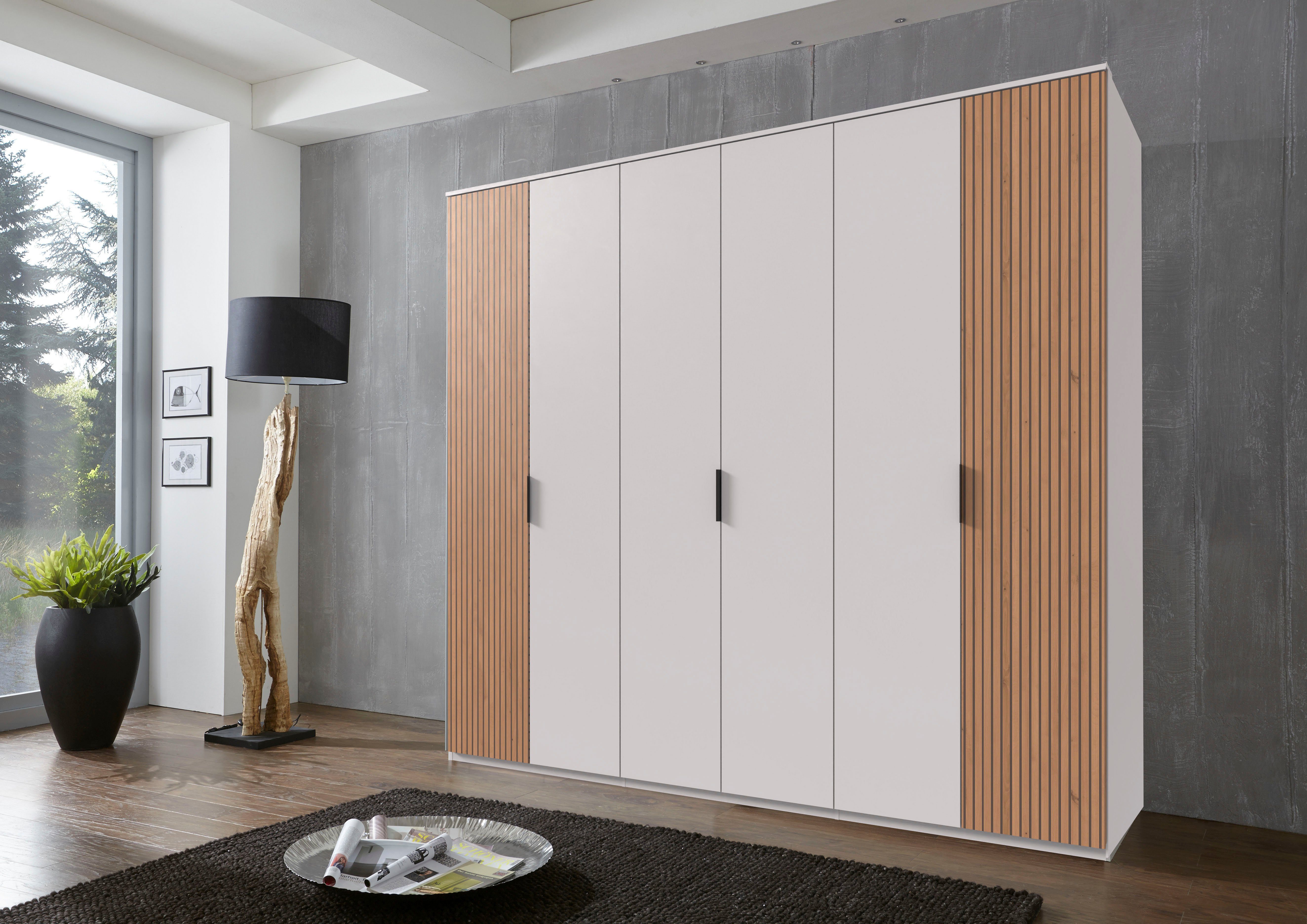 Wimex Draaideurkast Tunis inclusief kroonlijst, deuren in lamellen-look kledingkasten maat 270 cm x 210 cm x 58 cm wit