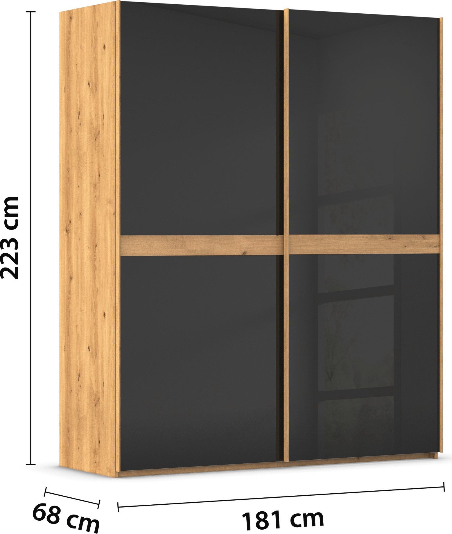 rauch Schuifdeurkast Kledingkast kast garderobe slaapkamerkast SCALE-LINE edel uiterlijk met buikband in corpuskleur met glasfront made in germany