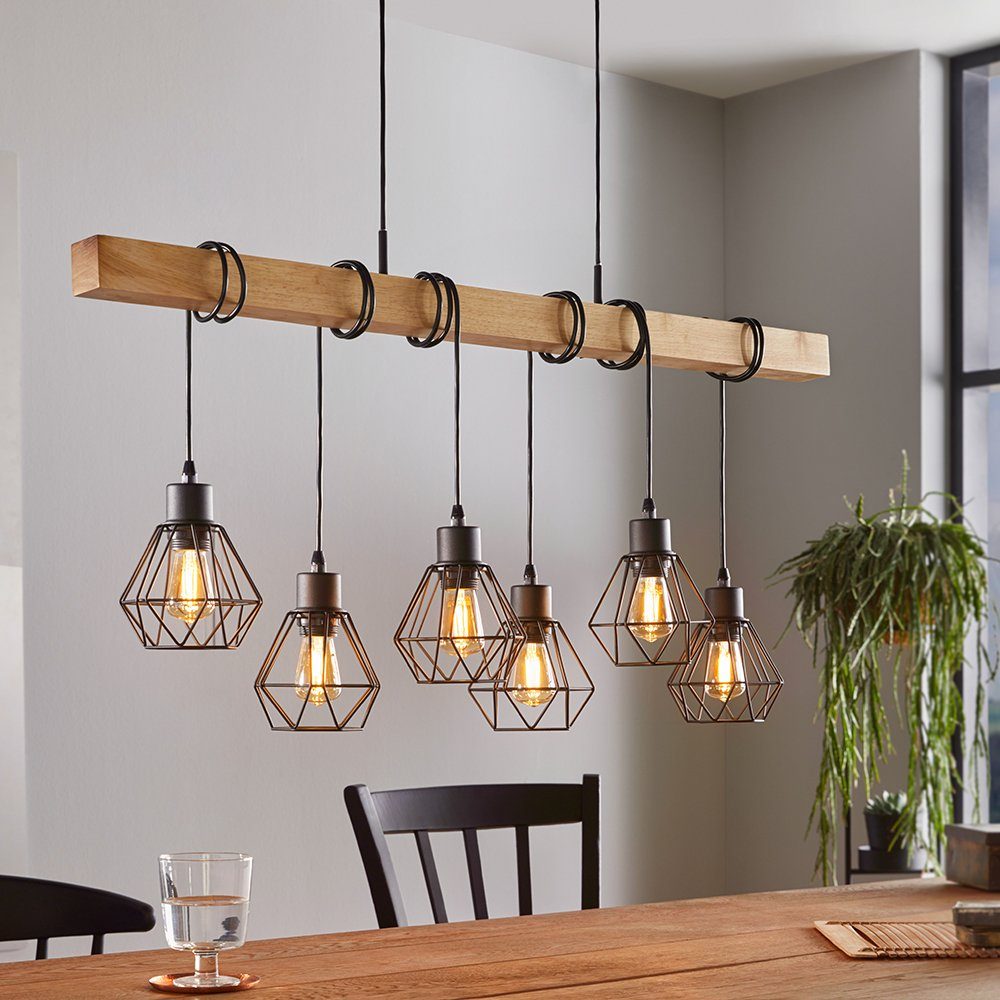 EGLO Hanglamp TOWNSHEND 5 Vintage hanglamp, Industrial, retro lamp van staal en hout, E27