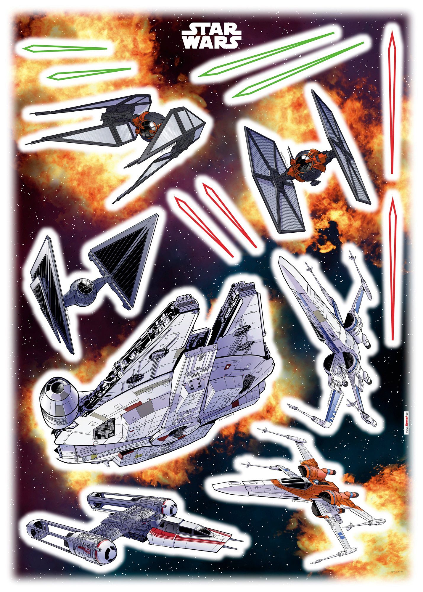 komar wandfolie start wars spaceship 50x70 cm (breedte x hoogte), zelfklevende wandtattoo (15-delig) multicolor