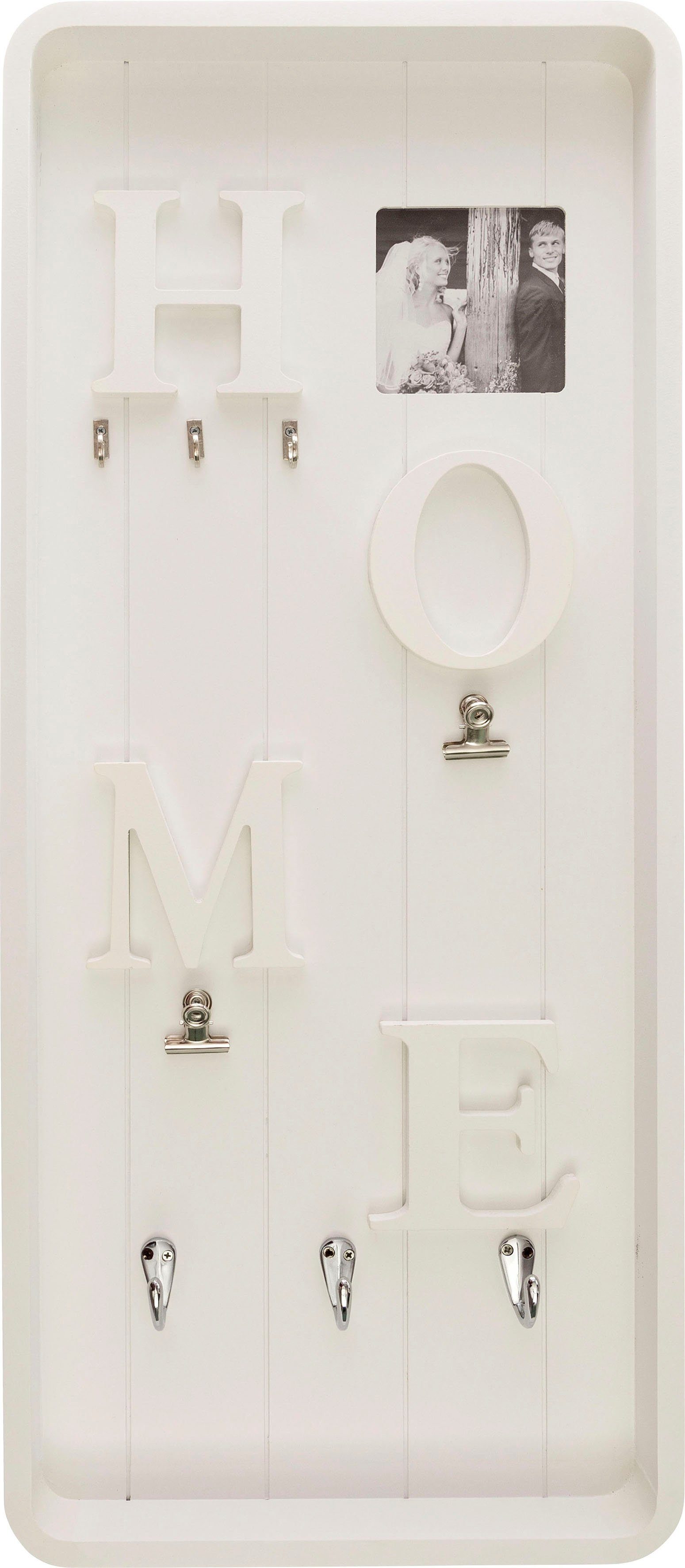 Myflair Möbel & Accessoires Memobord Valerina, wit Sleutelbord, met klemmen & haak, met een opschrift