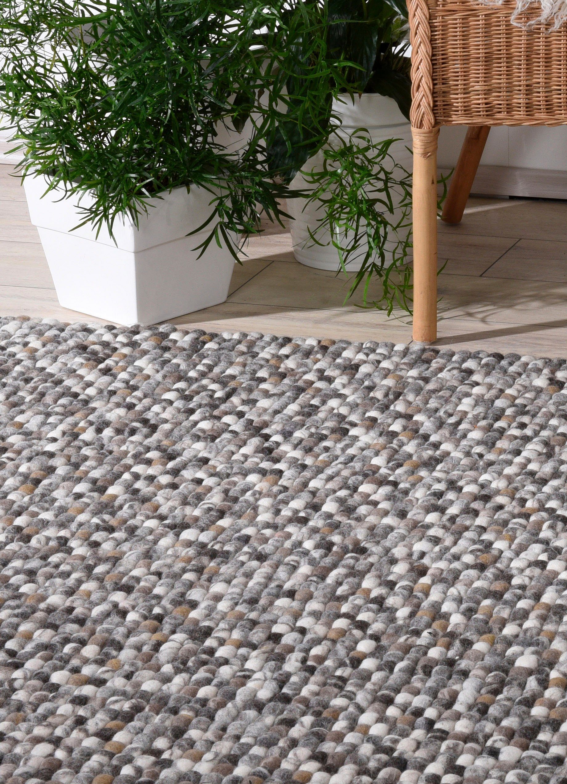 THEKO Wollen kleed Felty 2.2 Viltbolletjes-vloerkleed, zuivere wol, met de hand gemaakt