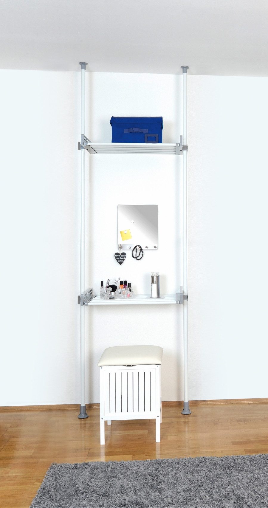 WENKO Telescooprek Herkules Twin 2 draagstangen, 2 verstelbare planken, ideaal voor badkamer & berging (set)