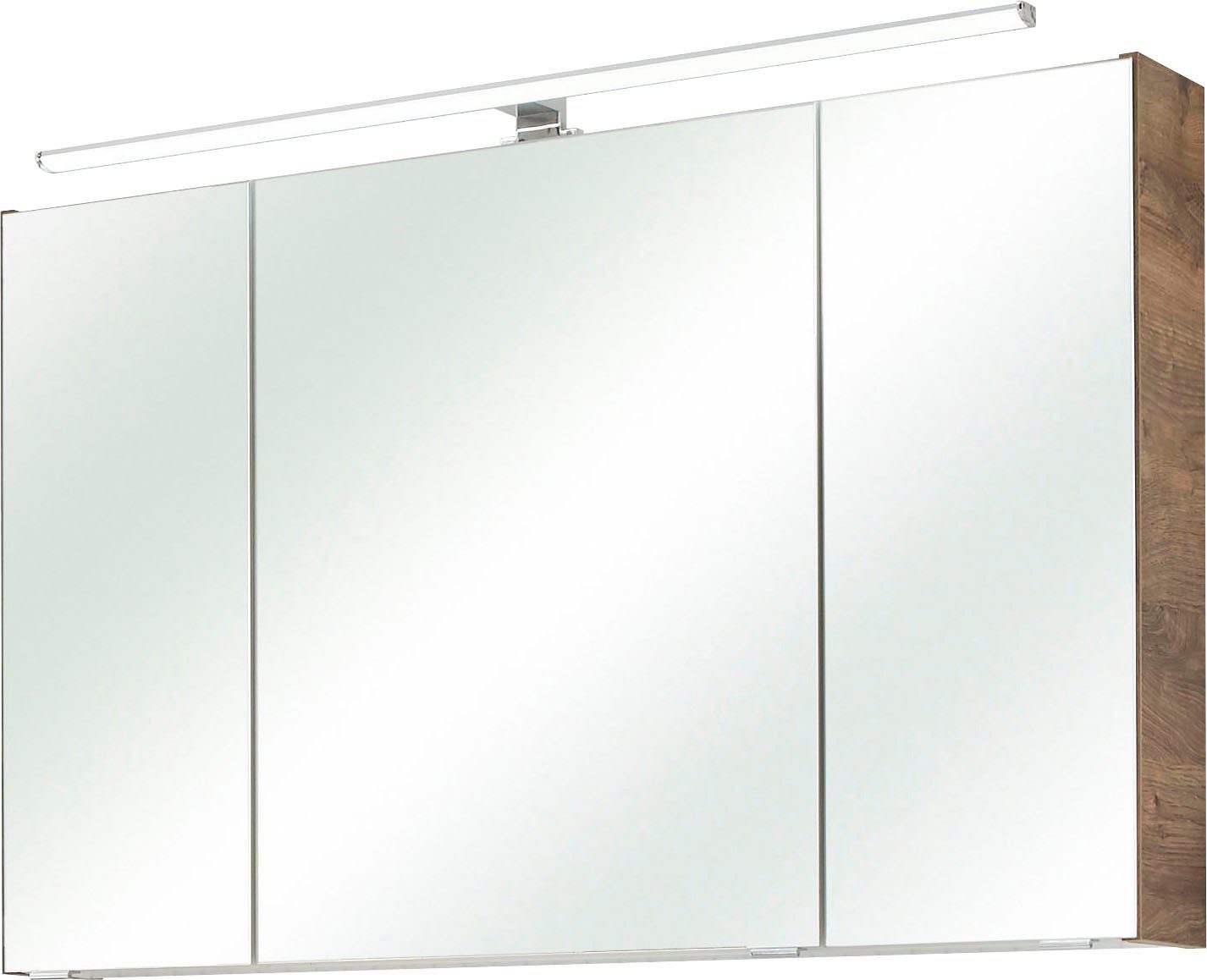 Saphir Spiegelkast Quickset badkamermeubel, 3 spiegeldeuren, 6 legplanken, 105 cm breed spiegels & verlichting beige