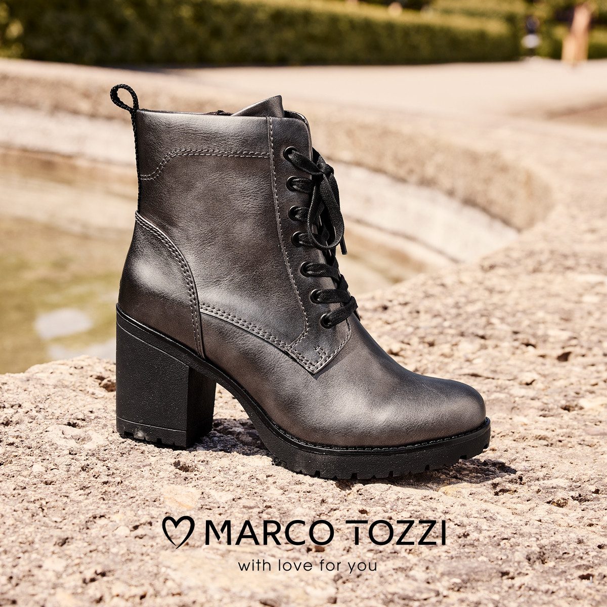 Marco Tozzi Veterlaarsjes hakken, enkellaars, veterschoenen in vegan-verwerking