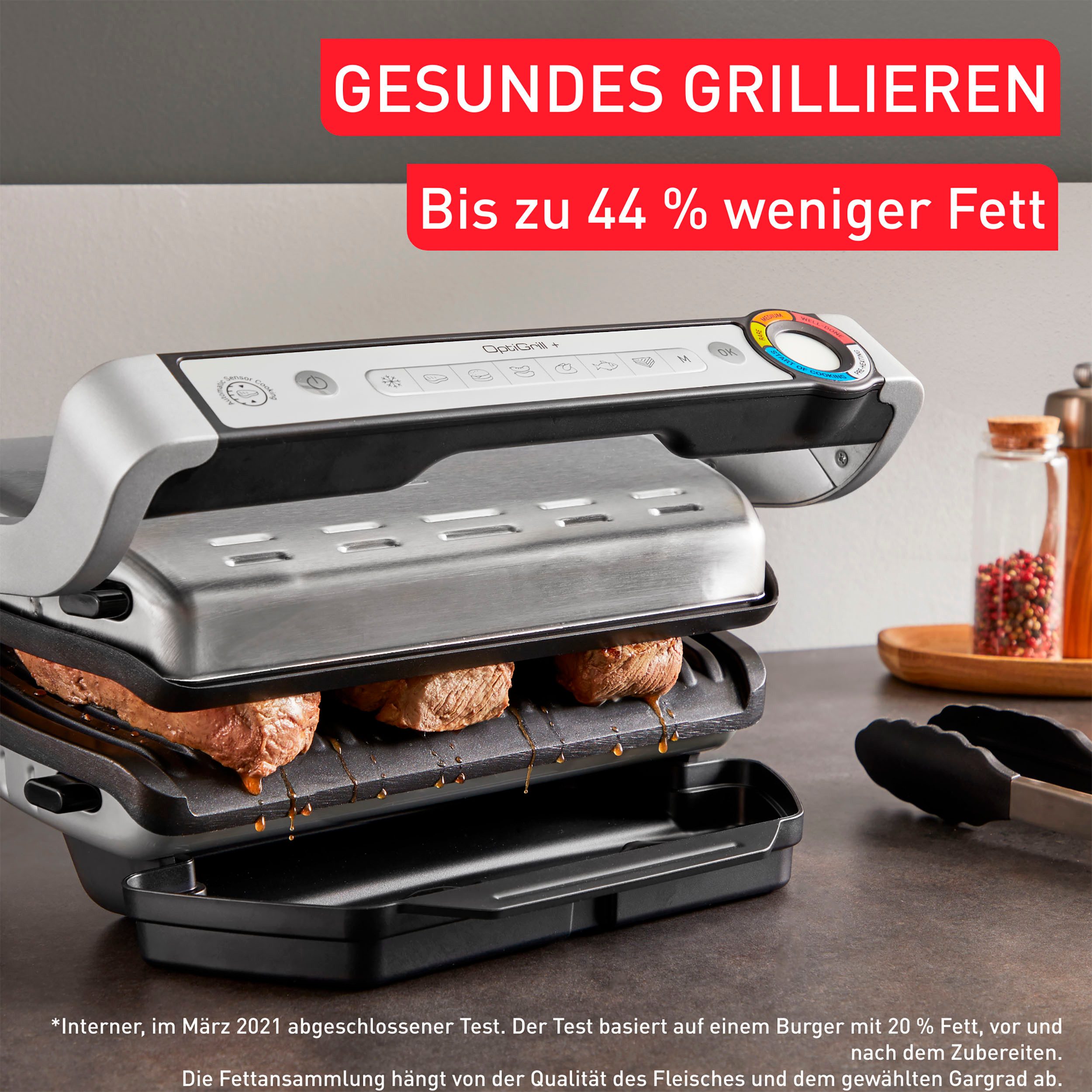 Tefal Contactgrill GC717D OptiGrill+ vernieuwde kookniveau-indicator, 6 automatische programma's, inclusief receptenboek