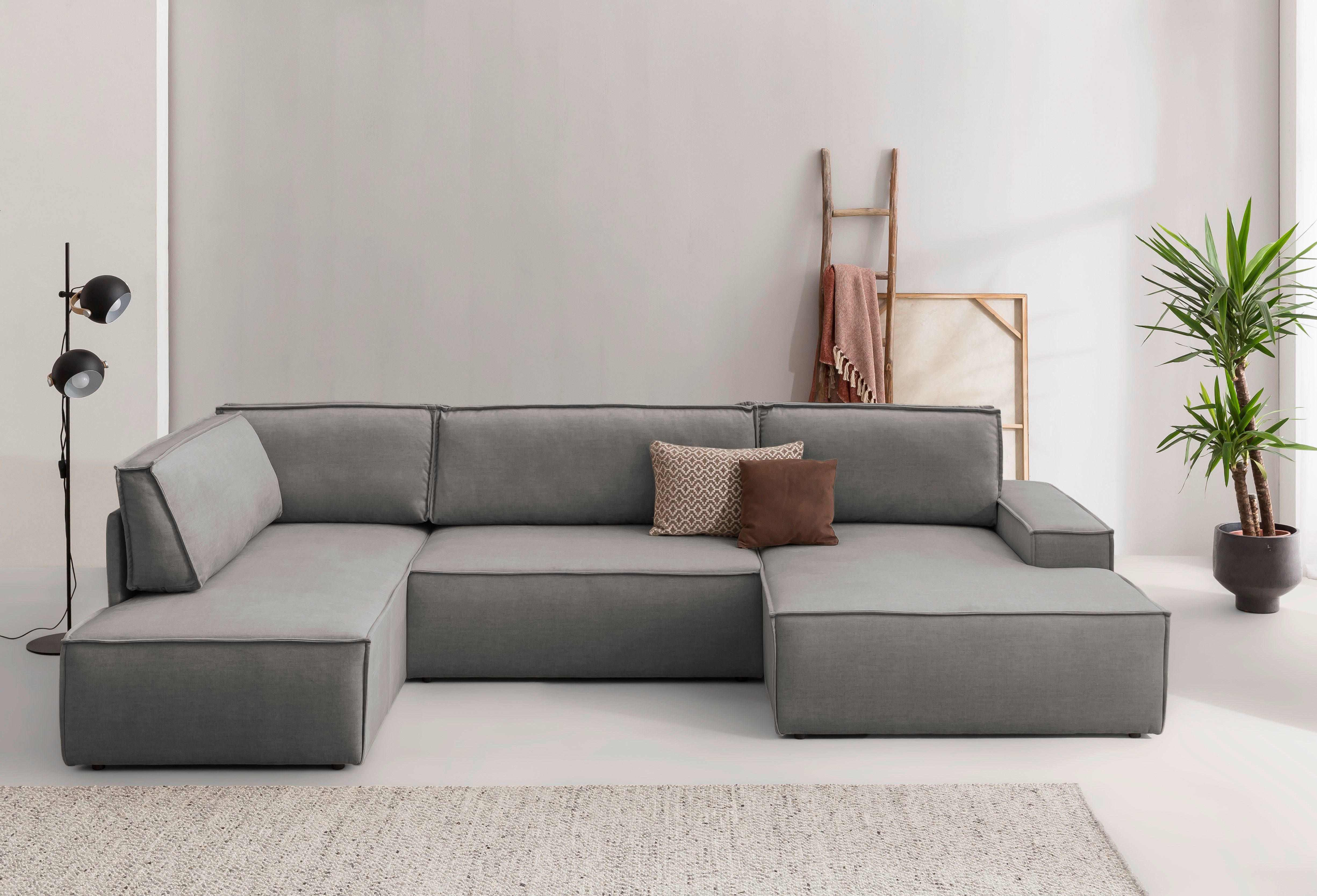 Home affaire Zithoek SHERWOOD 329 cm, U-vorm, slaapbank, Slaapfunctie met bedkist (194x139 cm), cord, vintage, fluweel
